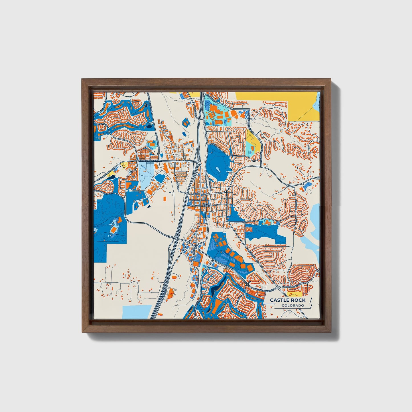 Castle Rock Colorado Colorful City Map Canvas Print • Dark Wooden Framed