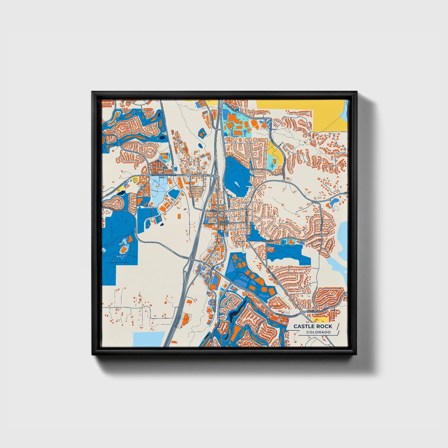 Castle Rock Colorado Colorful City Map Canvas Print • Black Framed
