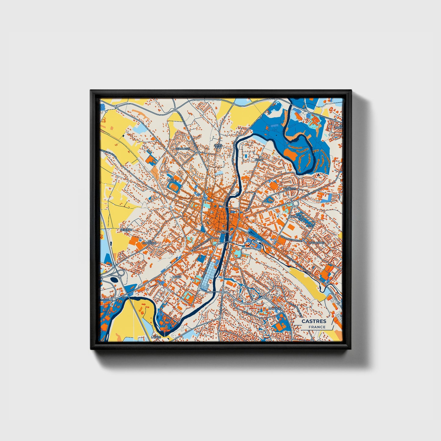 Castres France Colorful City Map Canvas Print • Black Framed