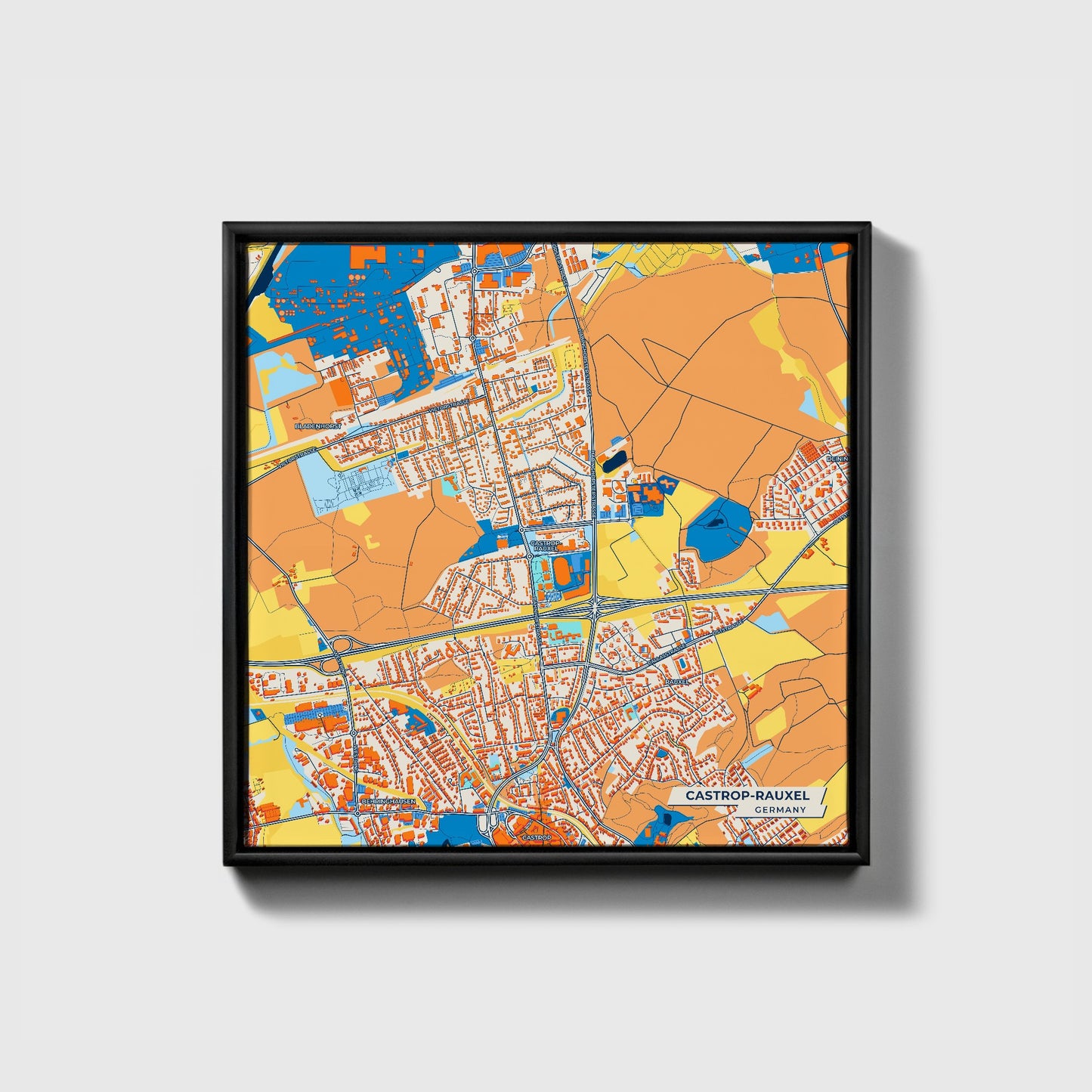Castrop-Rauxel Germany Colorful City Map Canvas Print • Black Framed