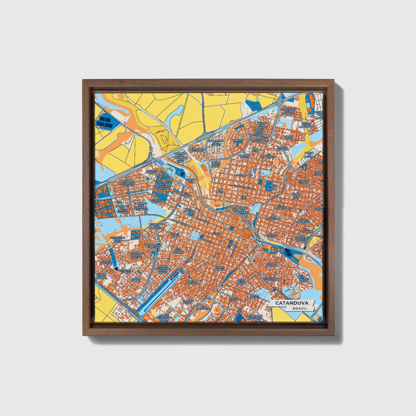 Catanduva Brazil Colorful City Map Canvas Print • Dark Wooden Framed