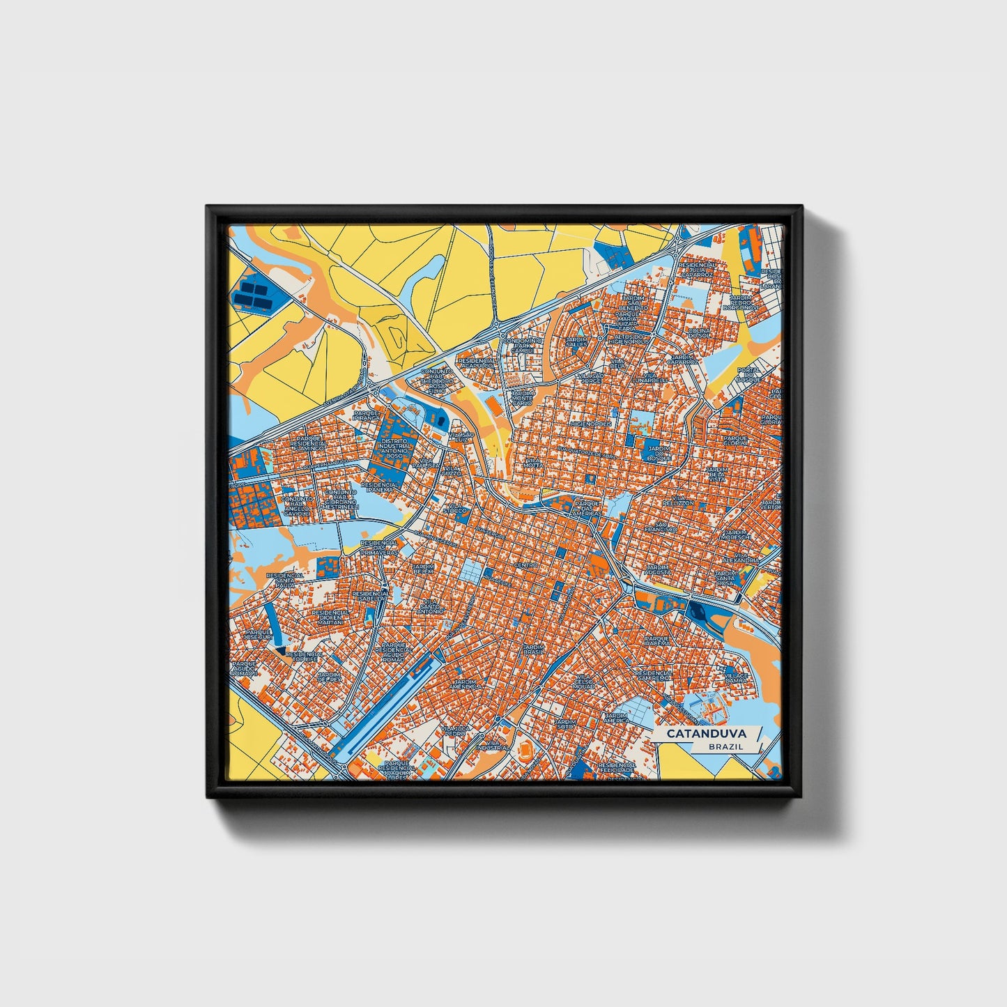 Catanduva Brazil Colorful City Map Canvas Print • Black Framed