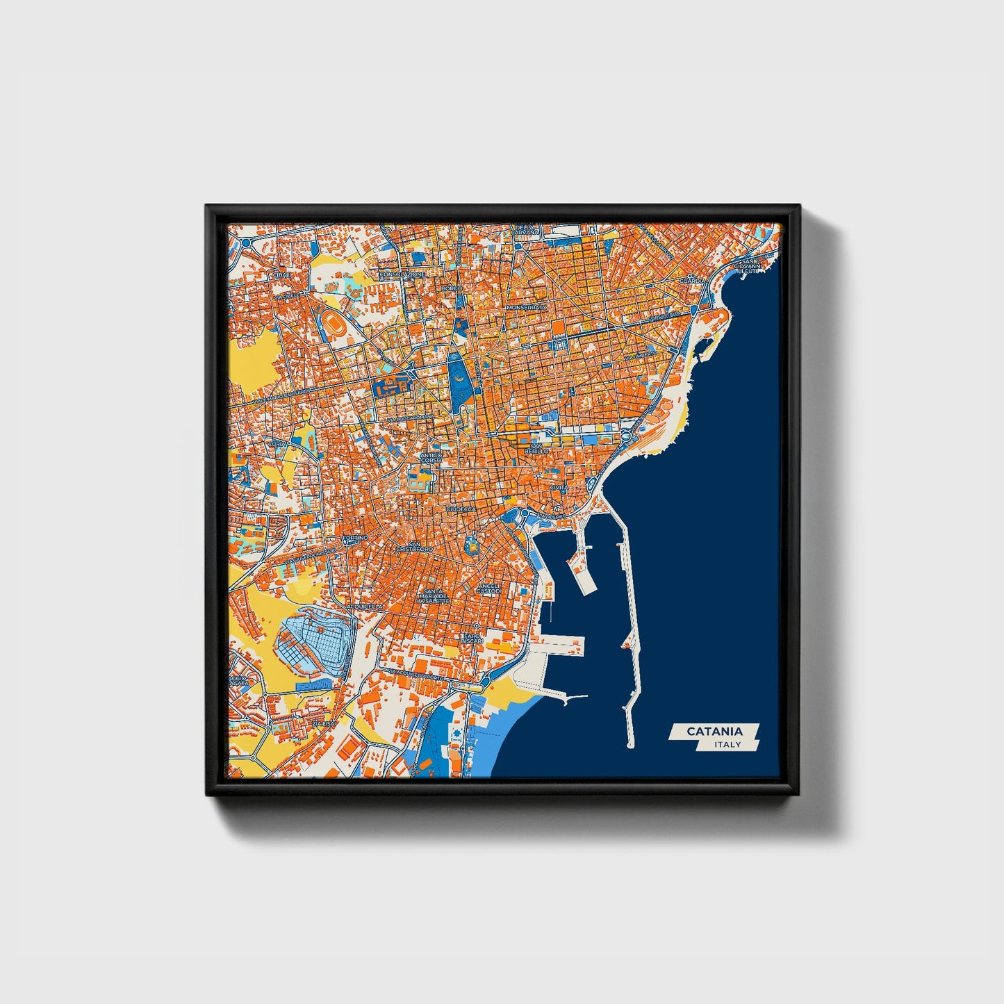 Catania  Italy Colorful City Map Canvas Print • Black Framed