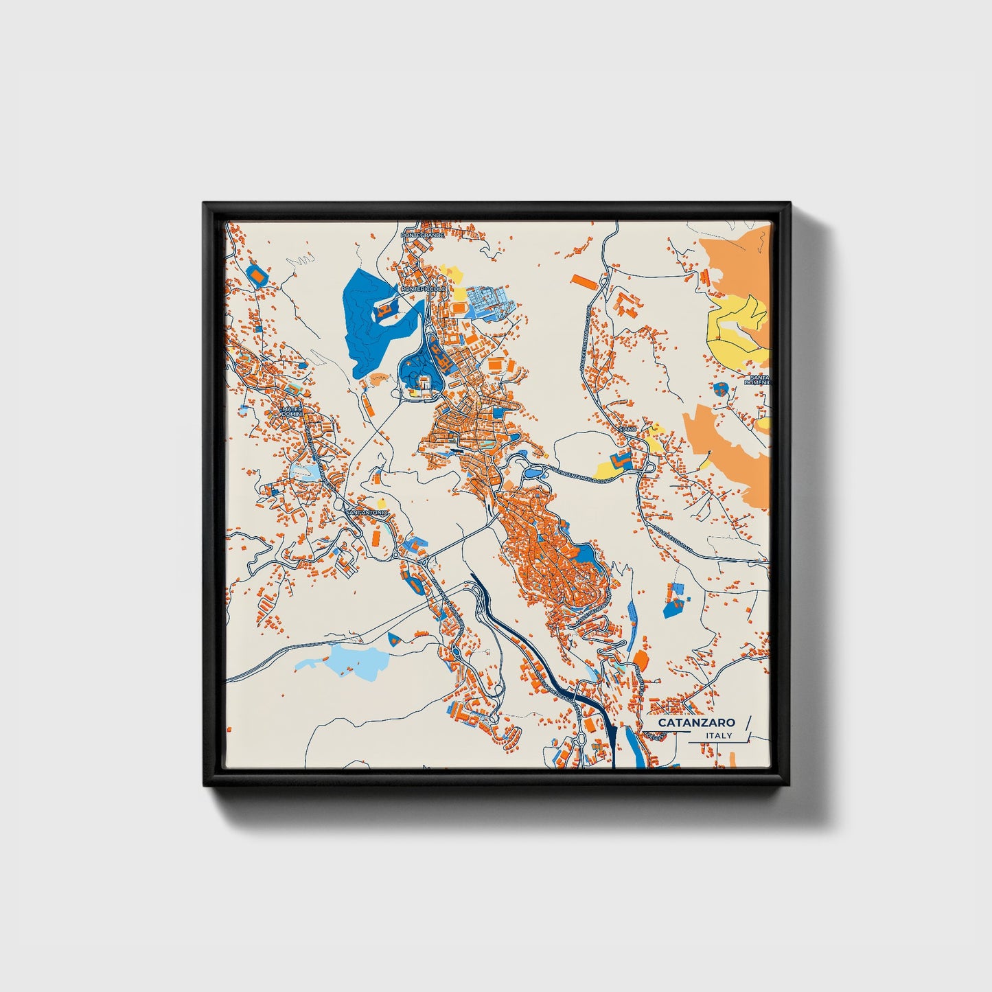 Catanzaro Italy Colorful City Map Canvas Print • Black Framed