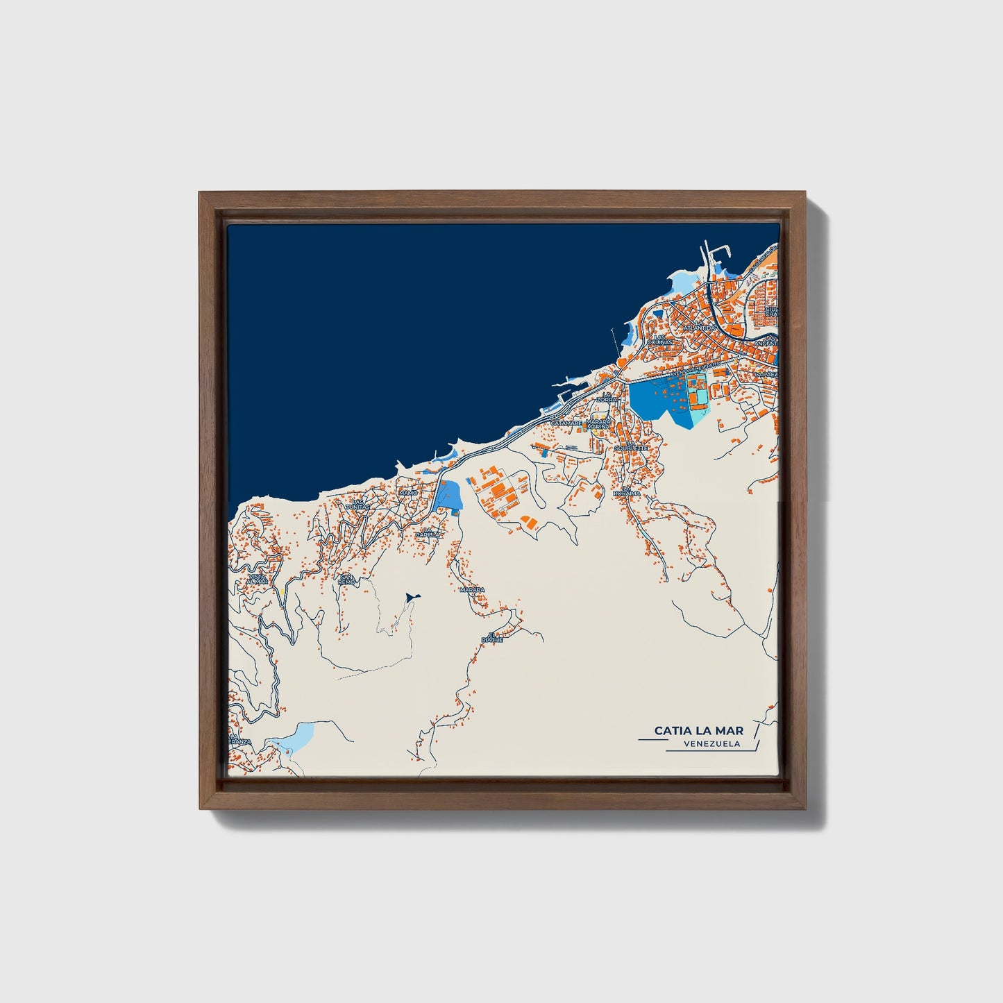 Catia La Mar Venezuela Colorful City Map Canvas Print • Dark Wooden Framed