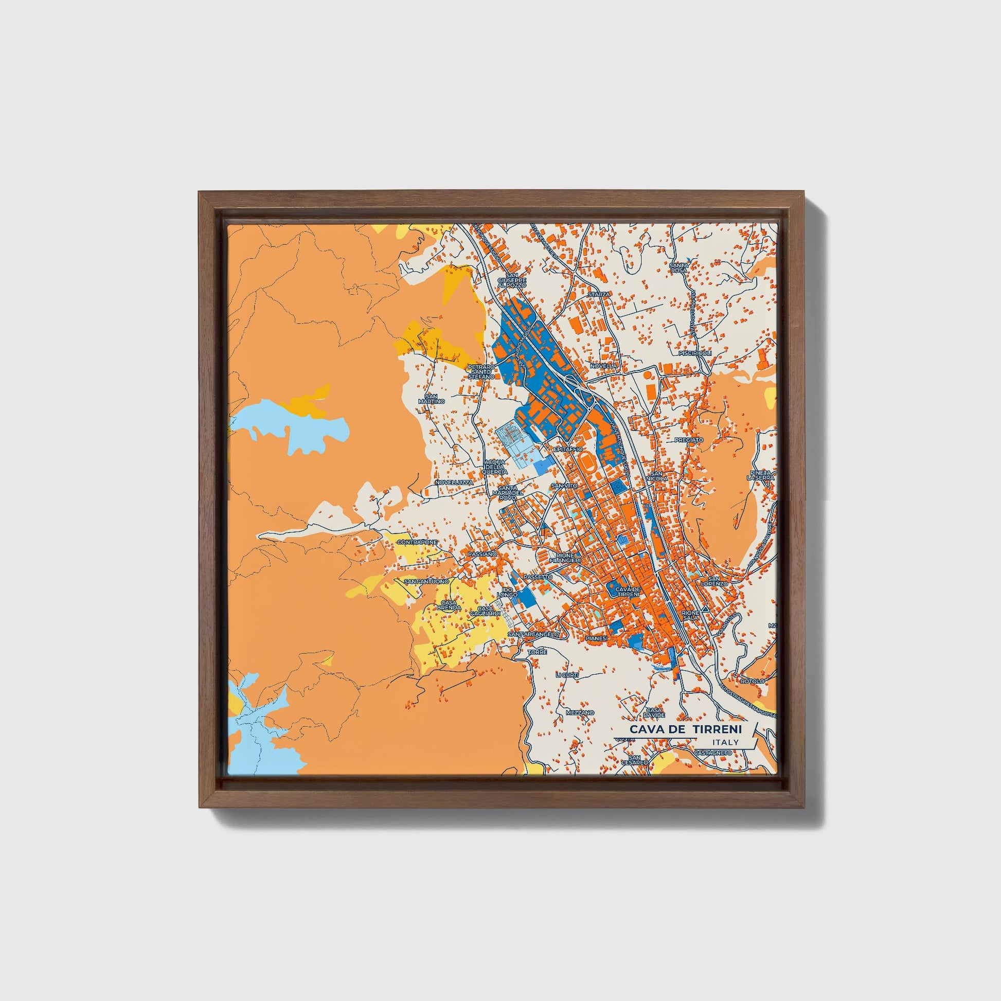 Cava De  Tirreni Italy Colorful City Map Canvas Print • Dark Wooden Framed