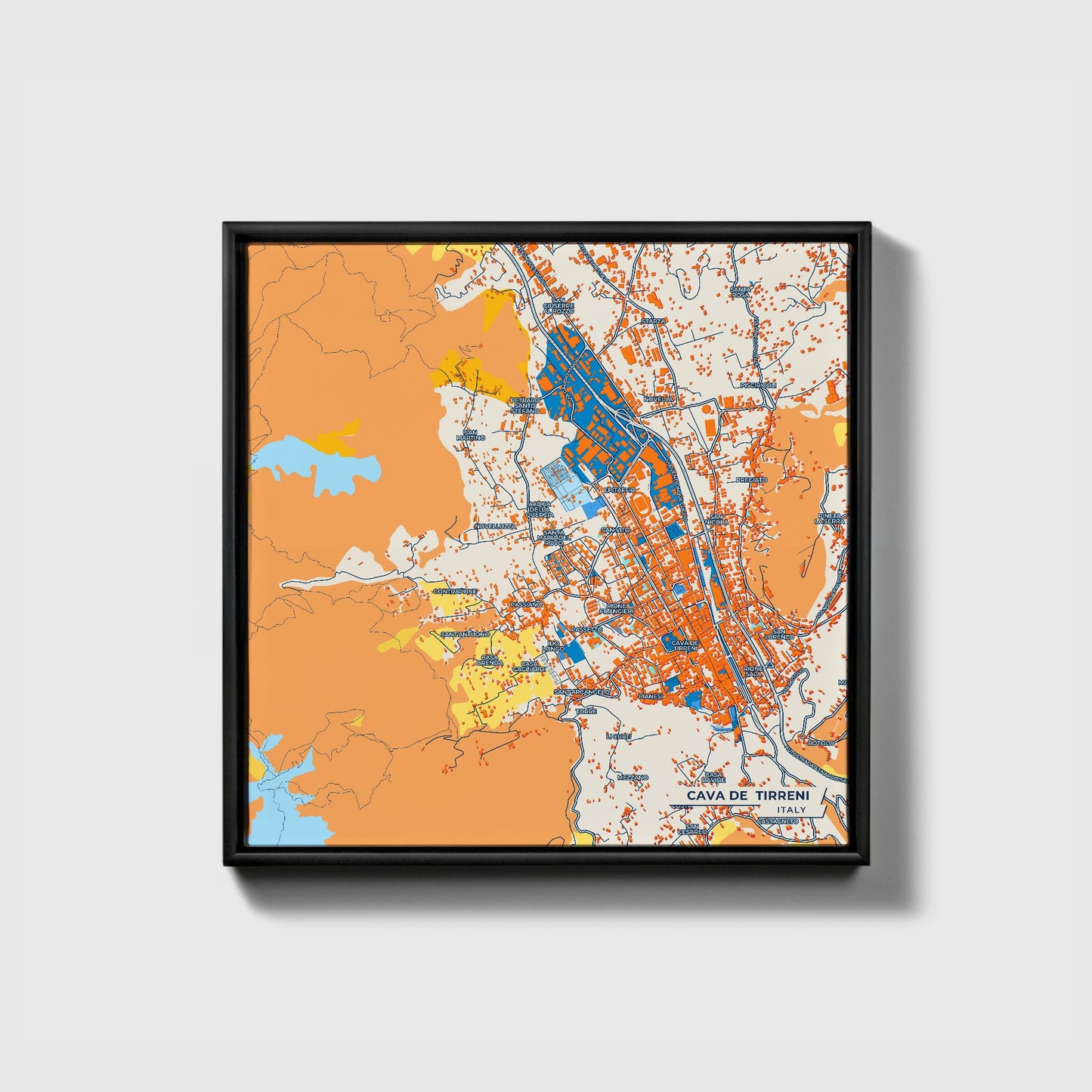 Cava De  Tirreni Italy Colorful City Map Canvas Print • Black Framed