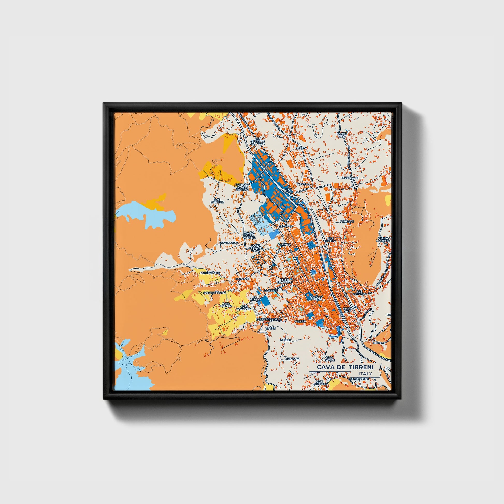 Cava De  Tirreni Italy Colorful City Map Canvas Print • Black Framed