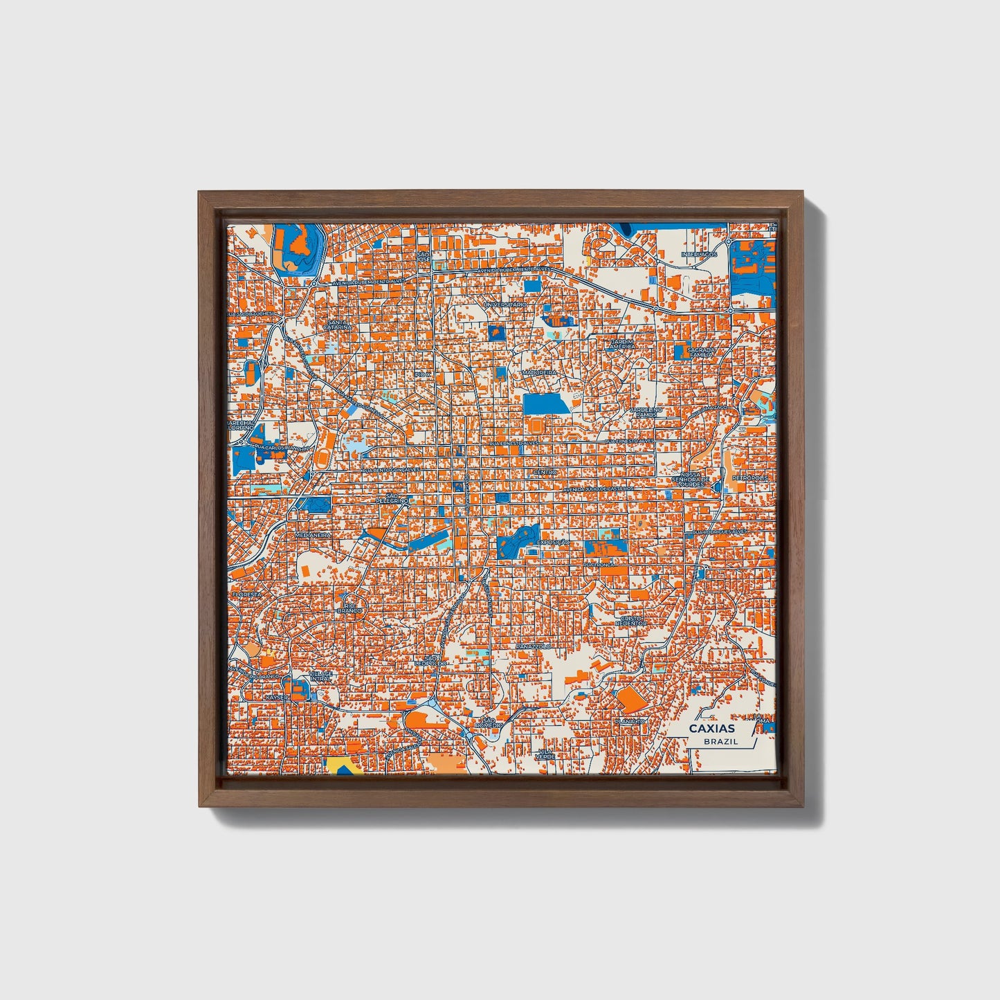 Caxias Brazil Colorful City Map Canvas Print • Dark Wooden Framed