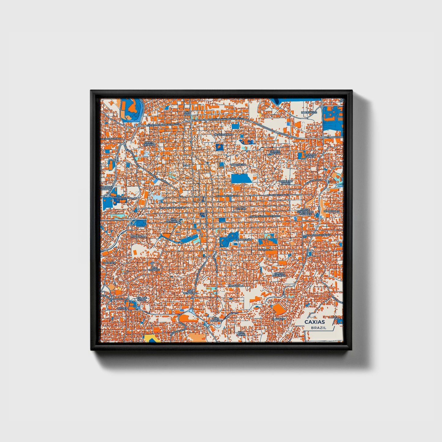 Caxias Brazil Colorful City Map Canvas Print • Black Framed