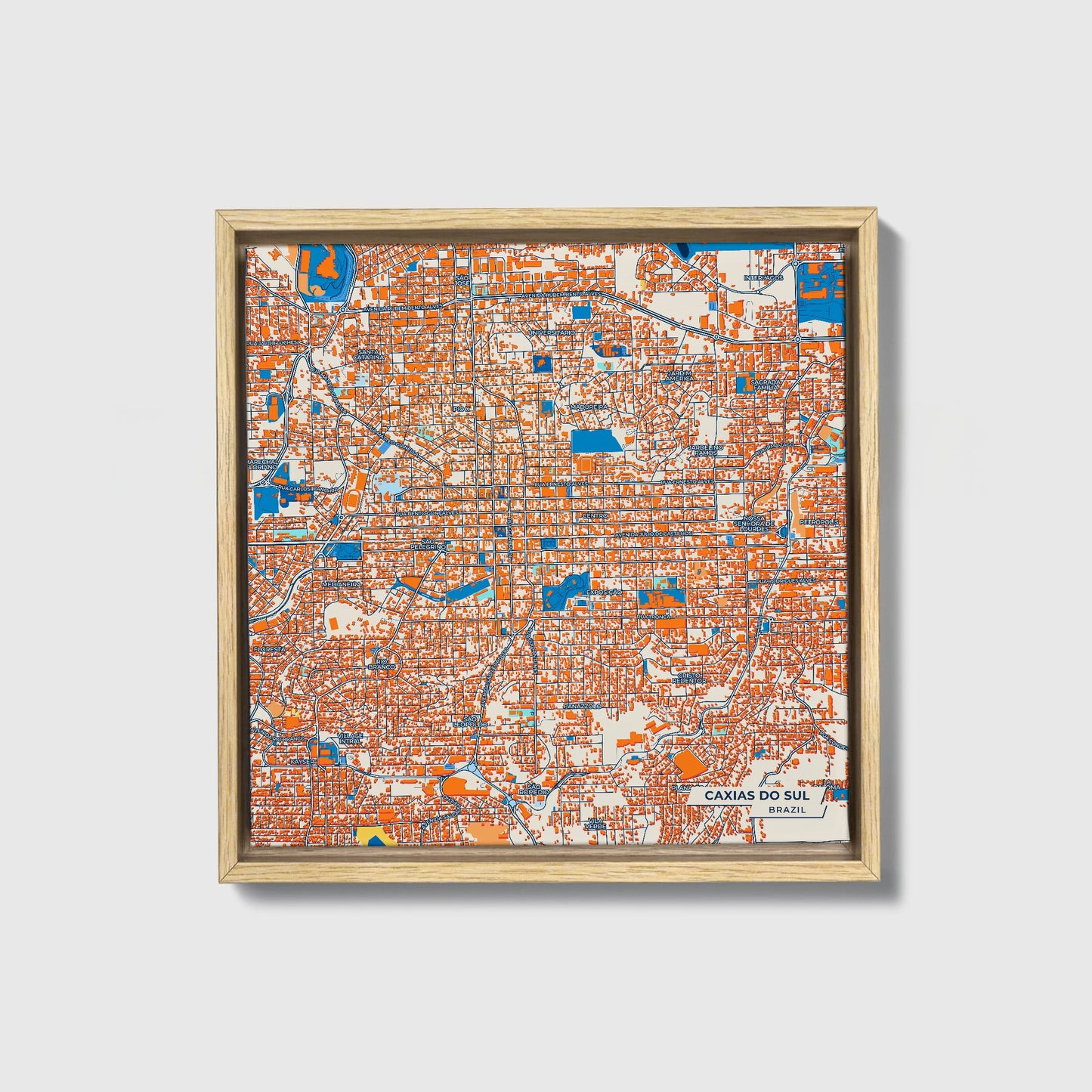 Caxias Do Sul Brazil Colorful City Map Canvas Print • Natural Wooden Framed