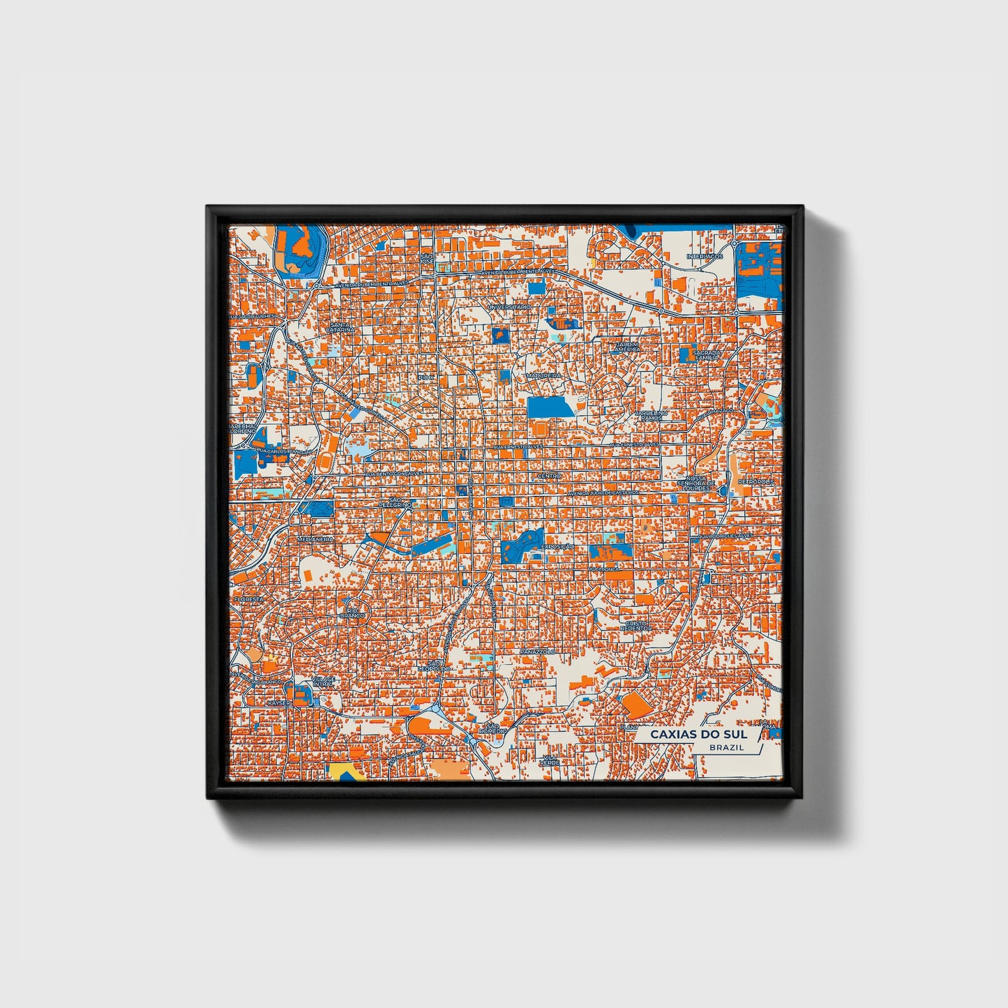 Caxias Do Sul Brazil Colorful City Map Canvas Print • Black Framed