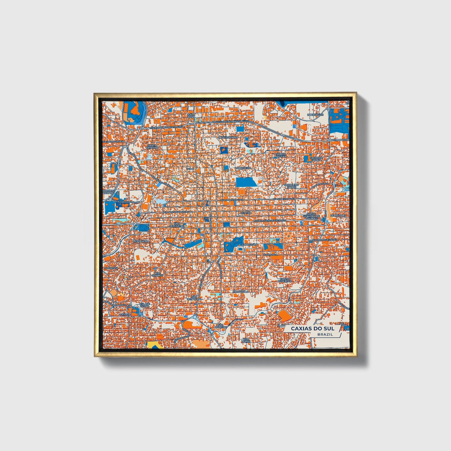 Caxias Do Sul Brazil Colorful City Map Canvas Print • Gold Framed