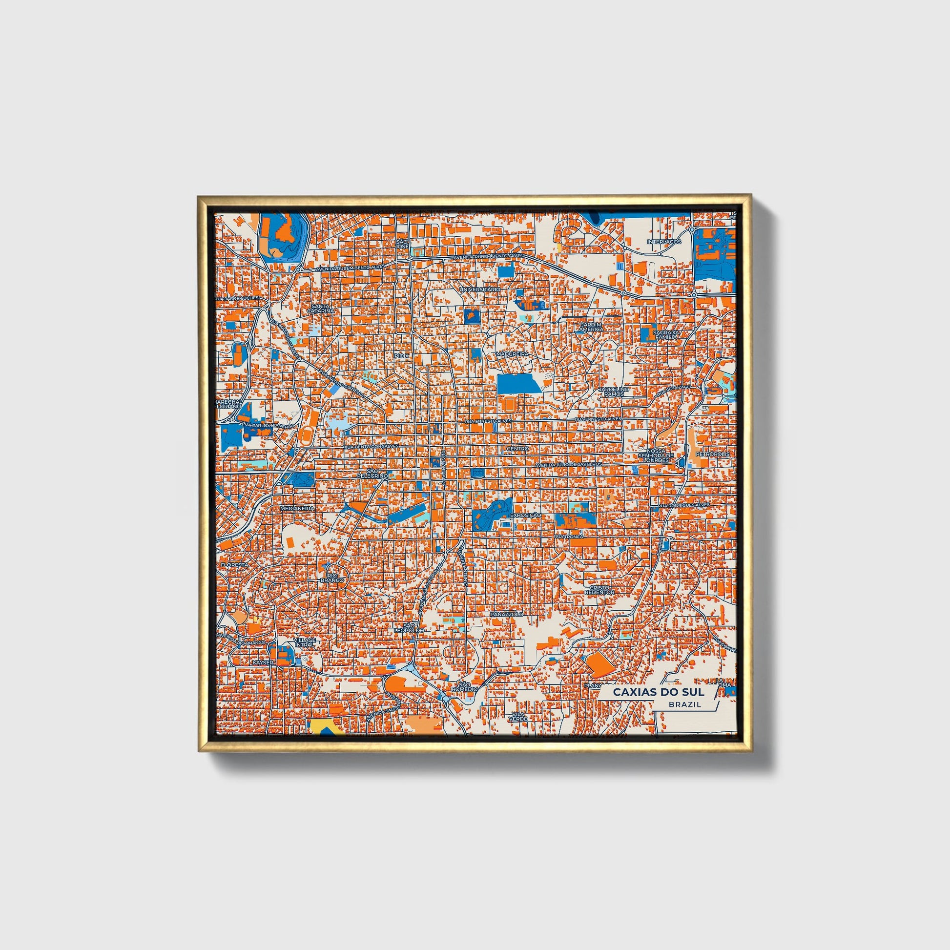 Caxias Do Sul Brazil Colorful City Map Canvas Print • Gold Framed