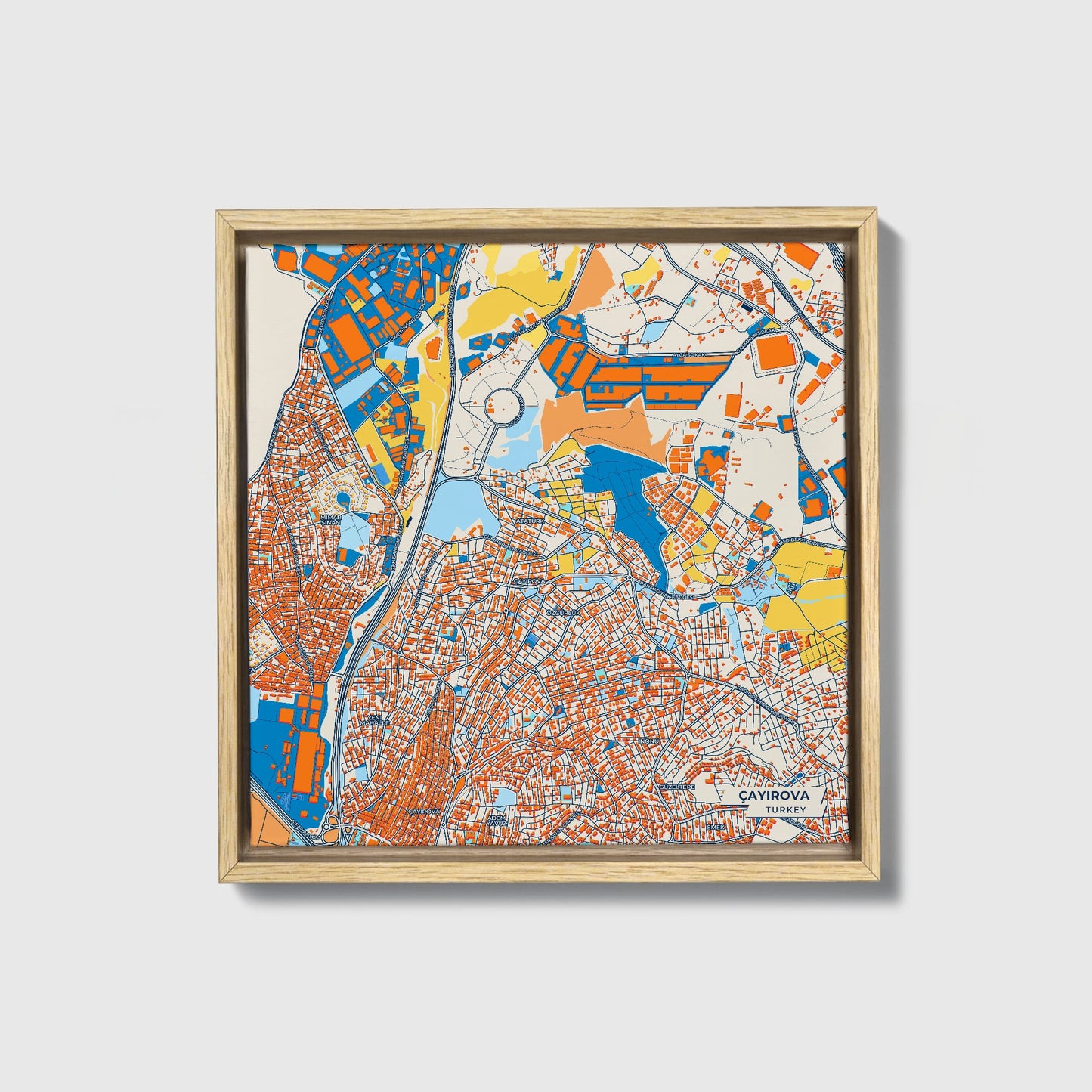Çayirova Turkey Colorful City Map Canvas Print • Natural Wooden Framed