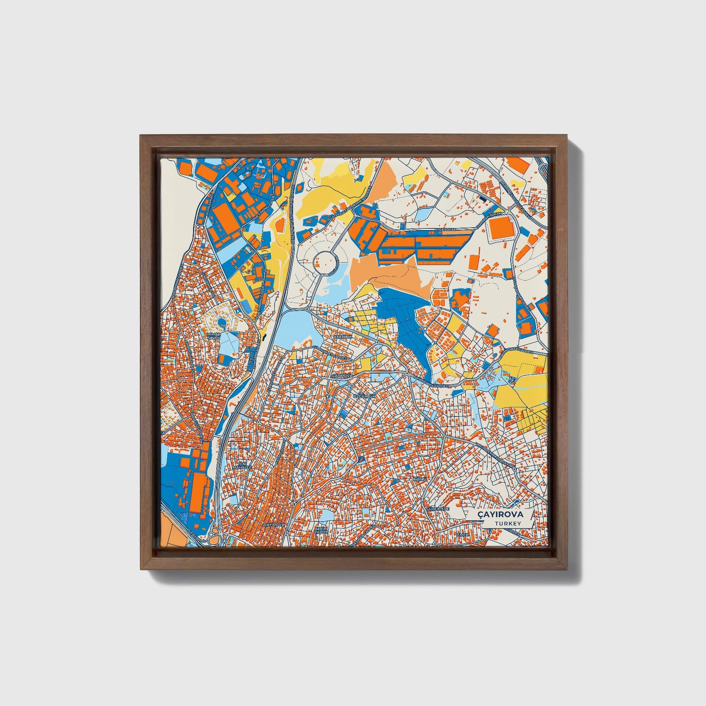 Çayirova Turkey Colorful City Map Canvas Print • Dark Wooden Framed