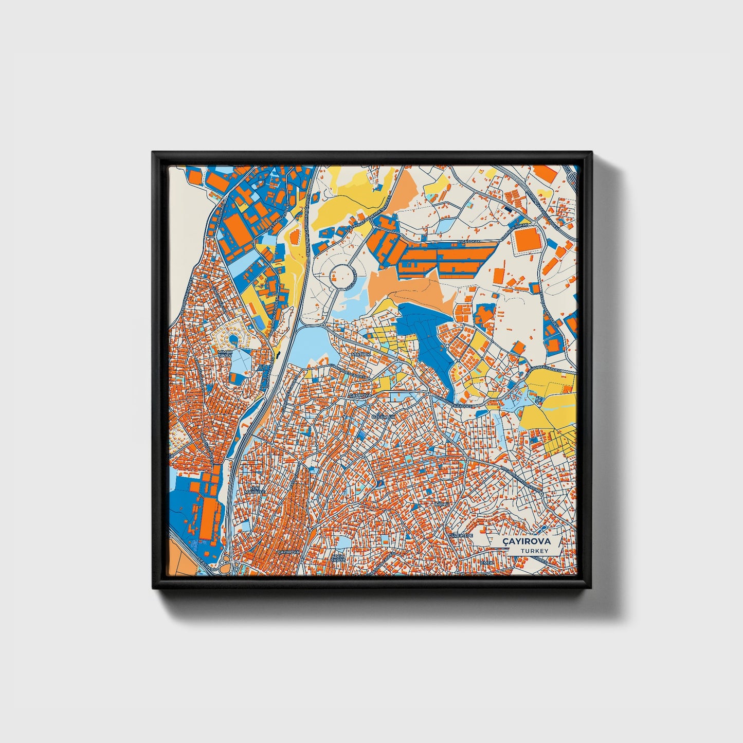 Çayirova Turkey Colorful City Map Canvas Print • Black Framed