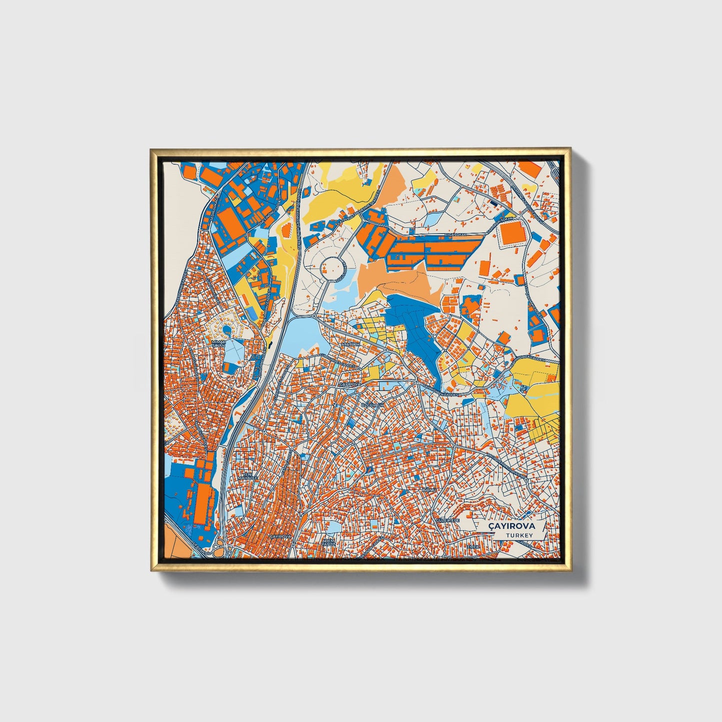 Çayirova Turkey Colorful City Map Canvas Print • Gold Framed