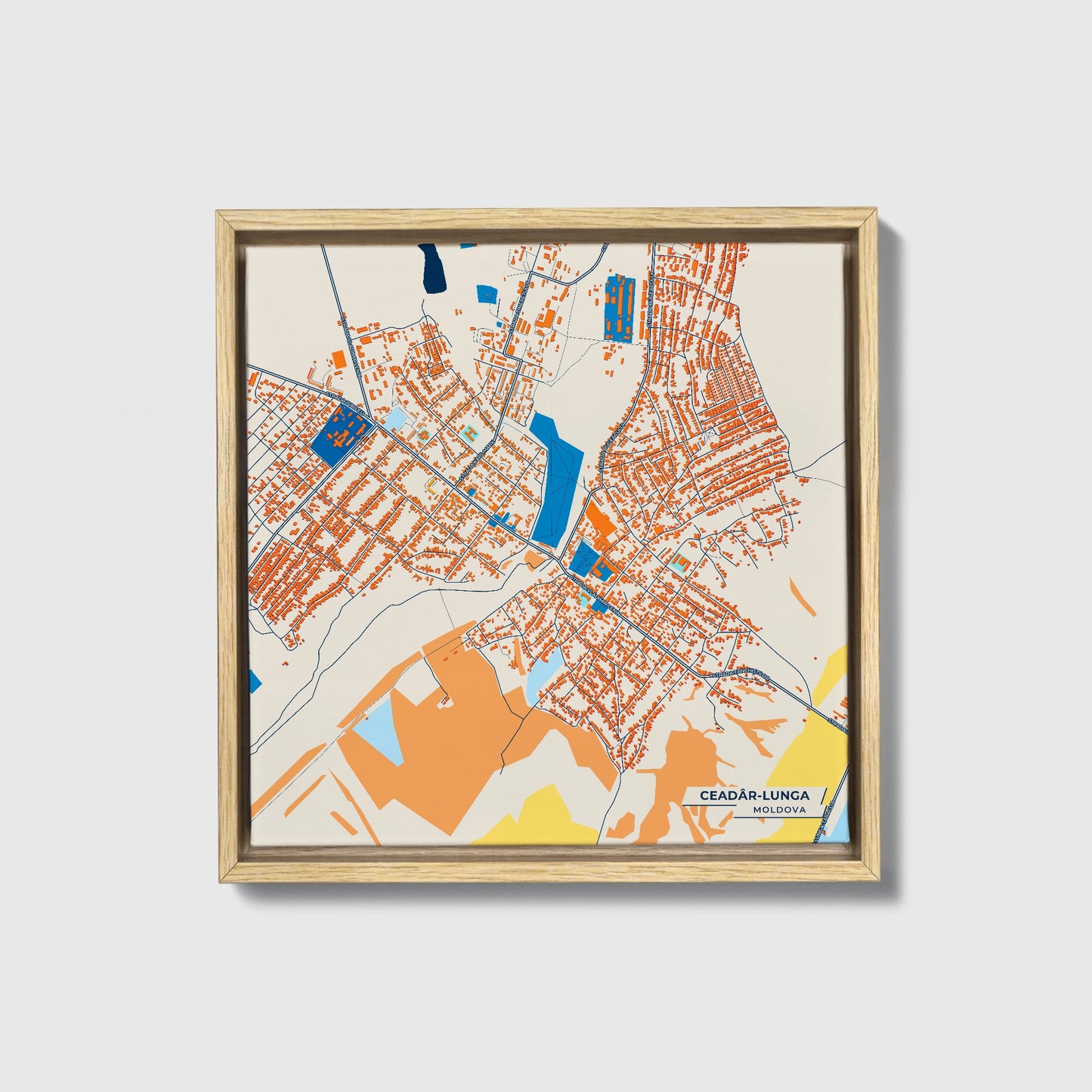 Ceadâr-Lunga Moldova Colorful City Map Canvas Print • Natural Wooden Framed