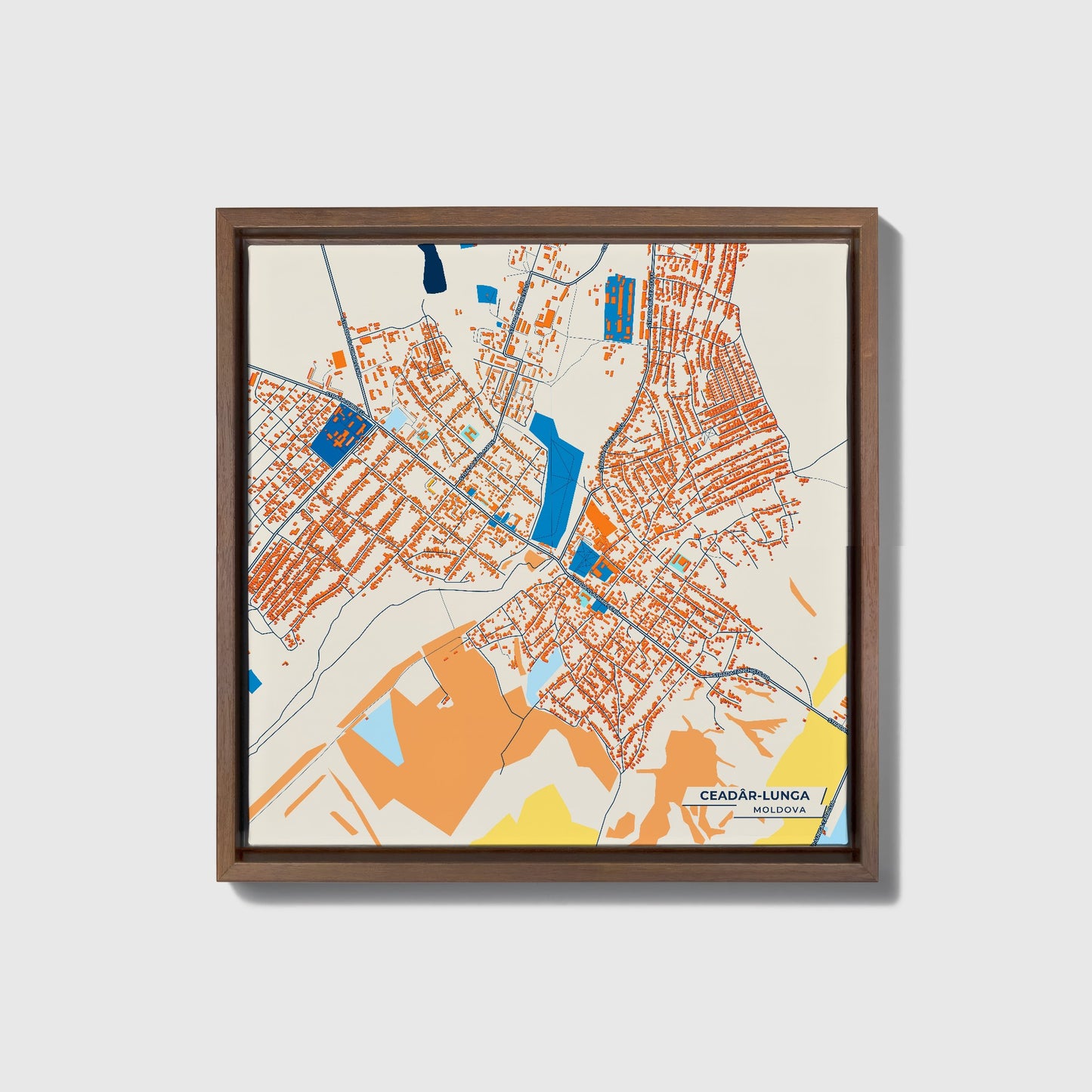 Ceadâr-Lunga Moldova Colorful City Map Canvas Print • Dark Wooden Framed