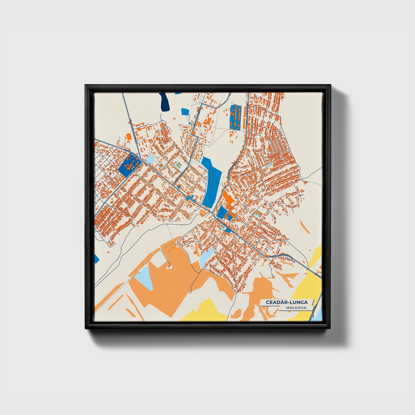 Ceadâr-Lunga Moldova Colorful City Map Canvas Print • Black Framed