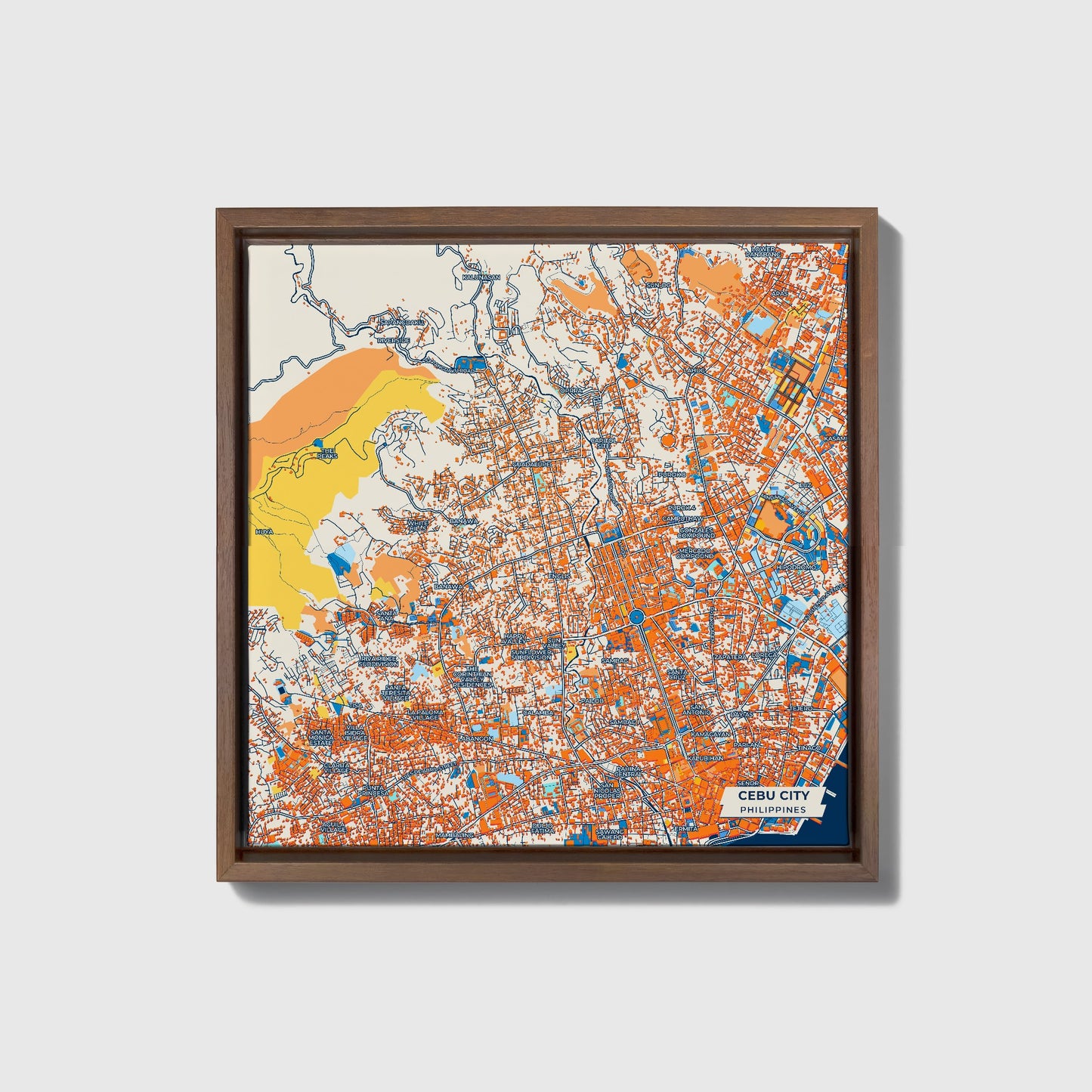 Cebu City Philippines Colorful City Map Canvas Print • Dark Wooden Framed
