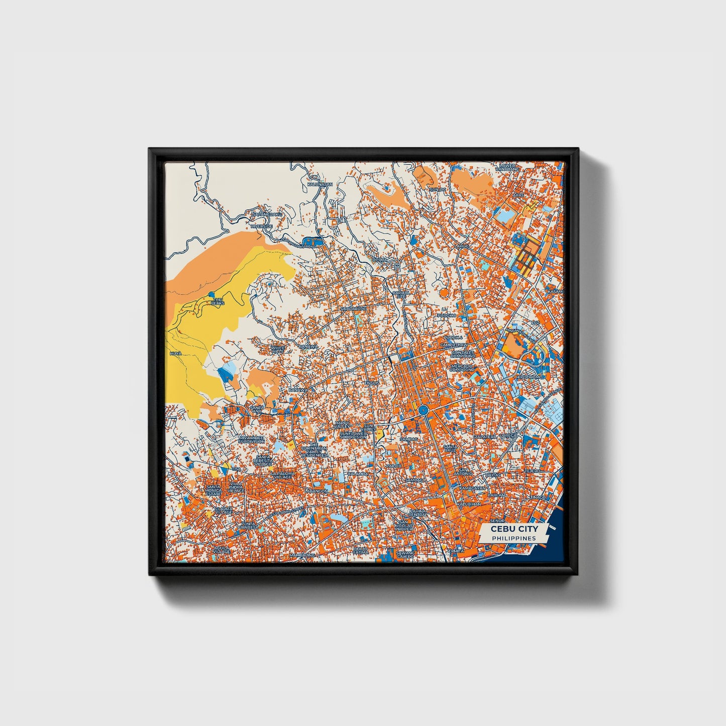 Cebu City Philippines Colorful City Map Canvas Print • Black Framed
