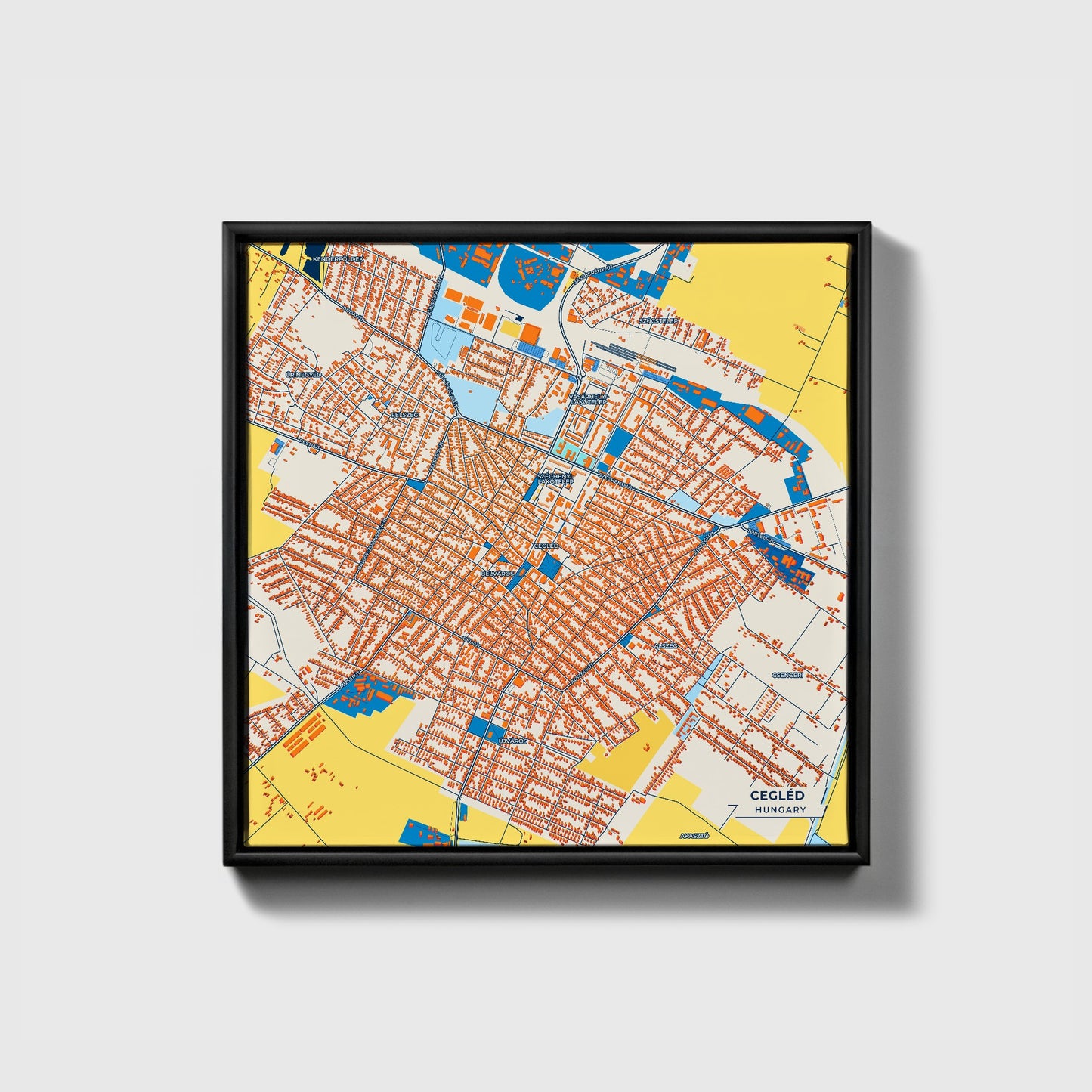 Cegléd Hungary Colorful City Map Canvas Print • Black Framed