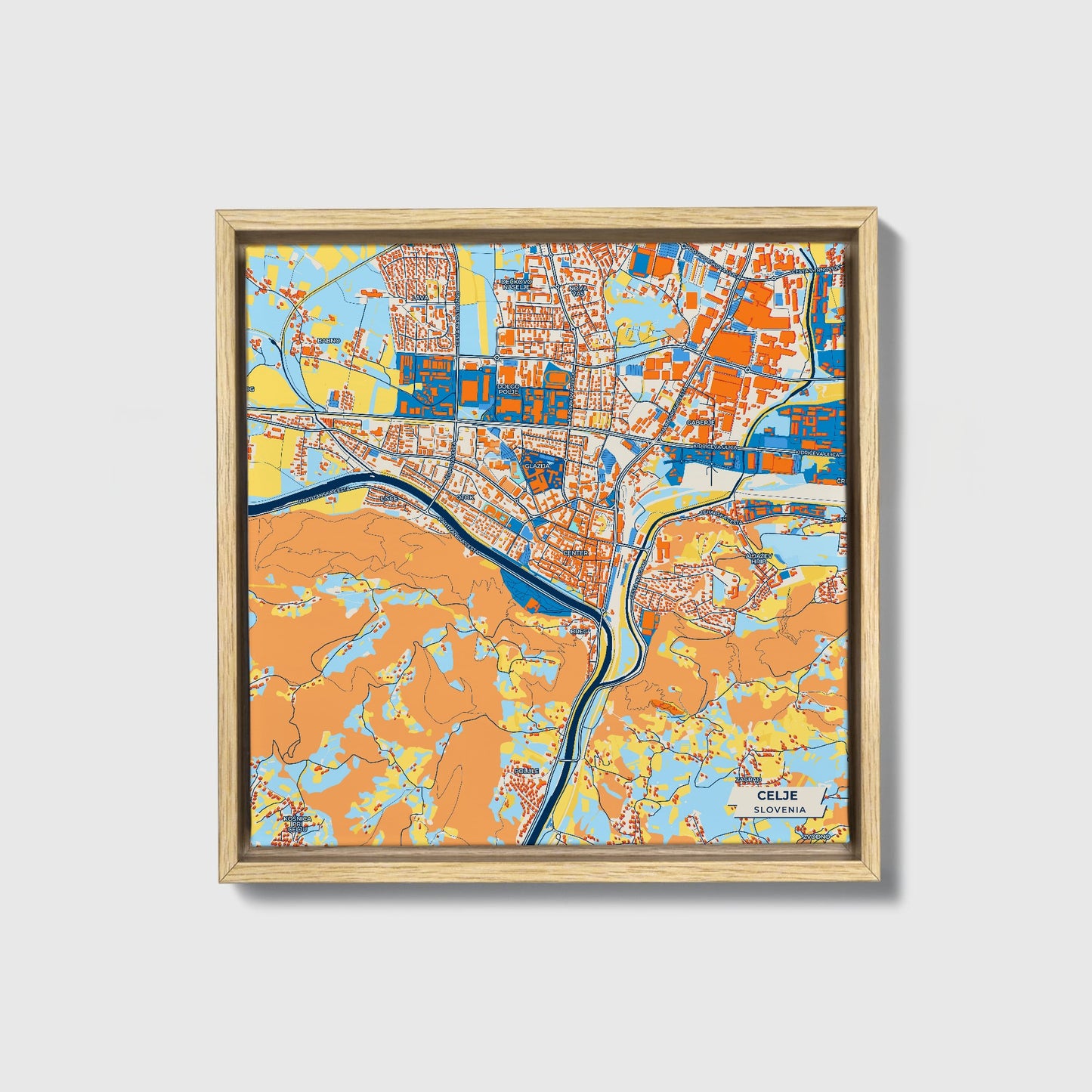 Celje Slovenia Colorful City Map Canvas Print • Natural Wooden Framed