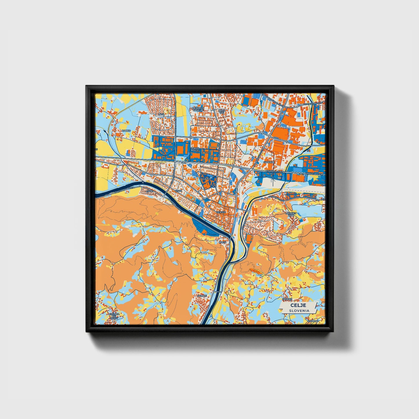 Celje Slovenia Colorful City Map Canvas Print • Black Framed