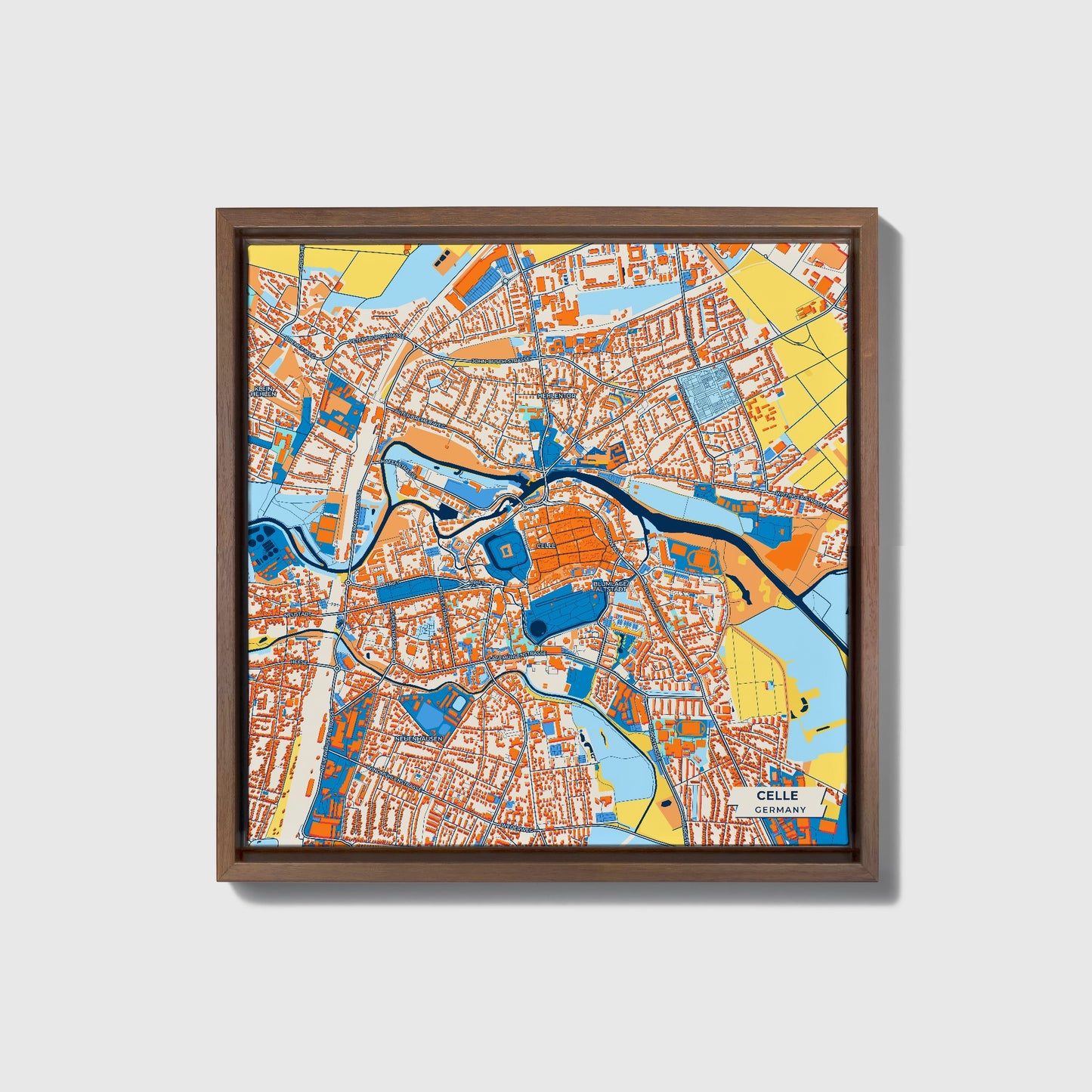 Celle Germany Colorful City Map Canvas Print • Dark Wooden Framed