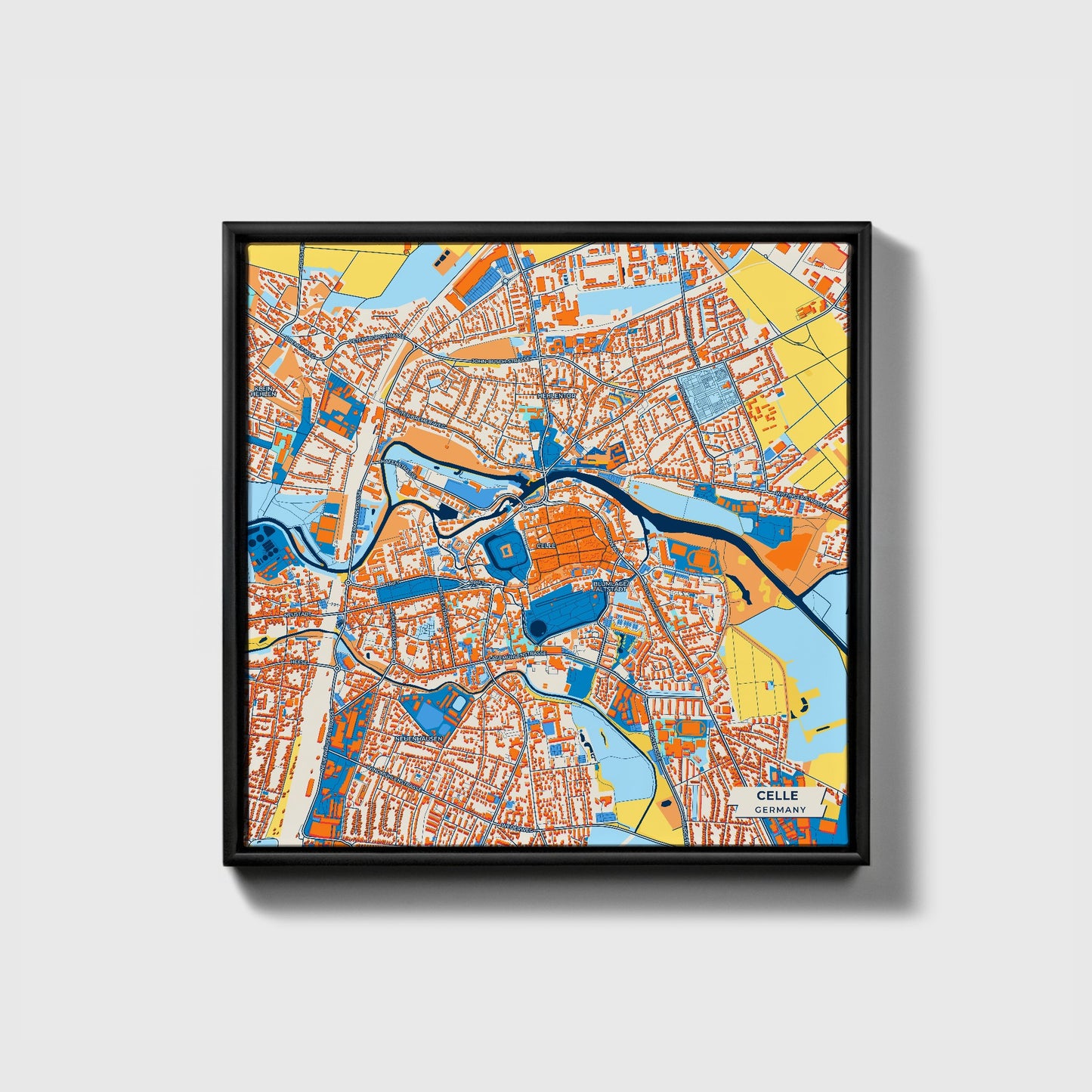 Celle Germany Colorful City Map Canvas Print • Black Framed
