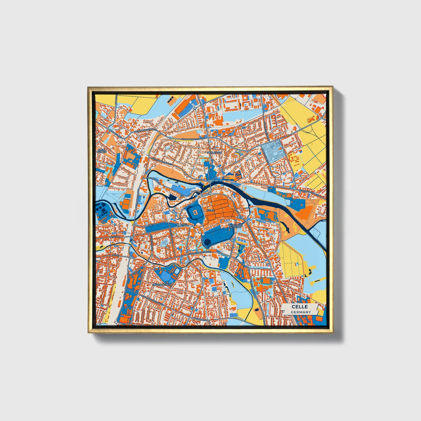 Celle Germany Colorful City Map Canvas Print • Gold Framed