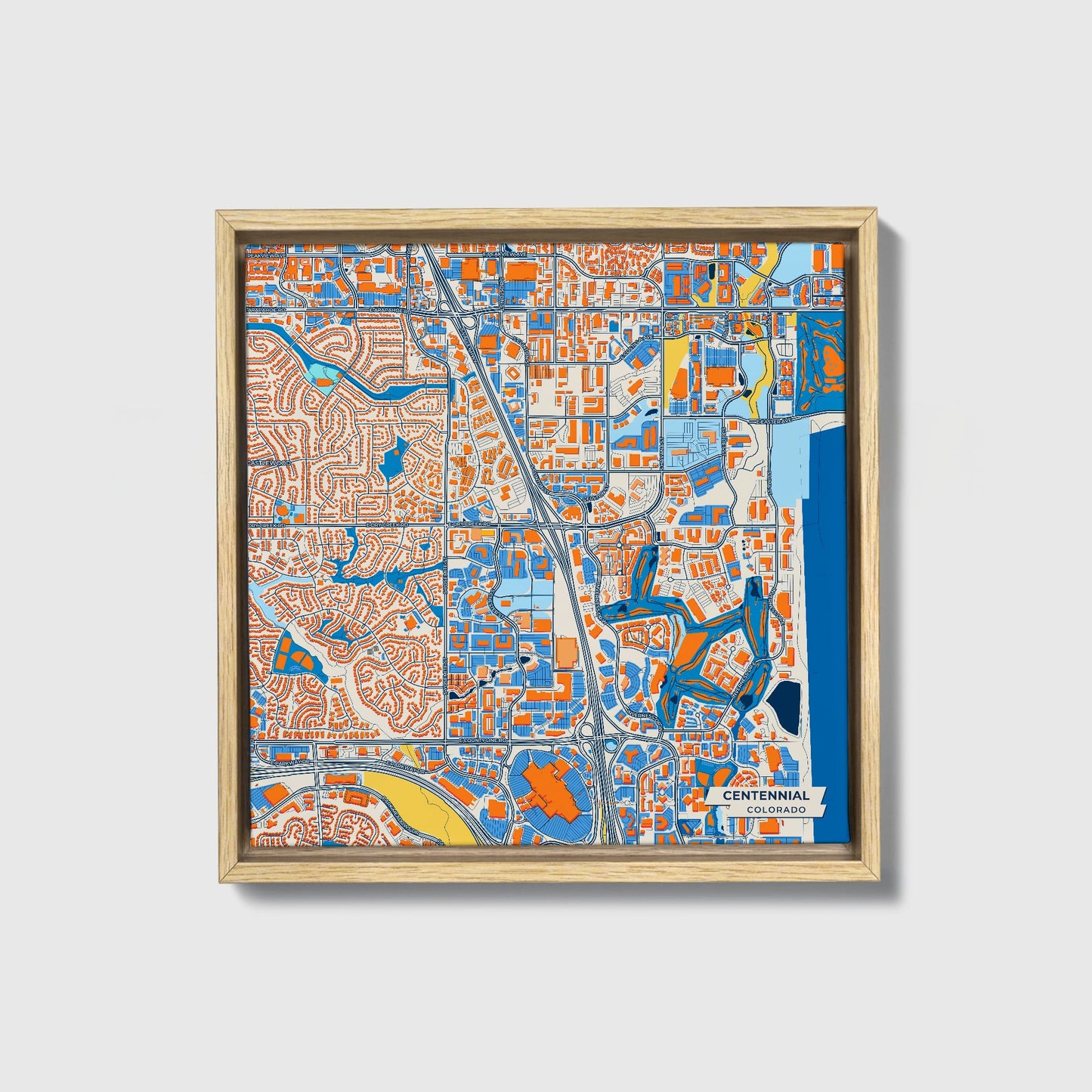 Centennial Colorado Colorful City Map Canvas Print • Natural Wooden Framed