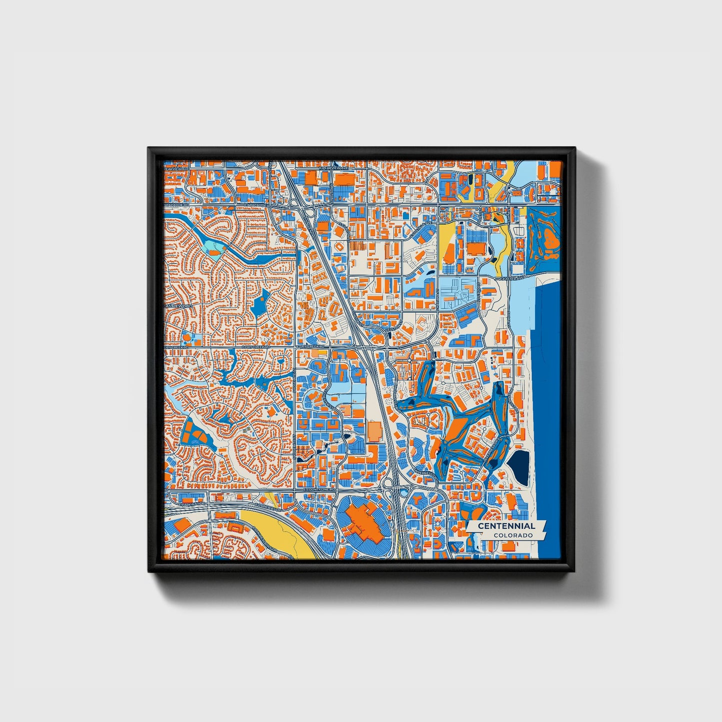 Centennial Colorado Colorful City Map Canvas Print • Black Framed
