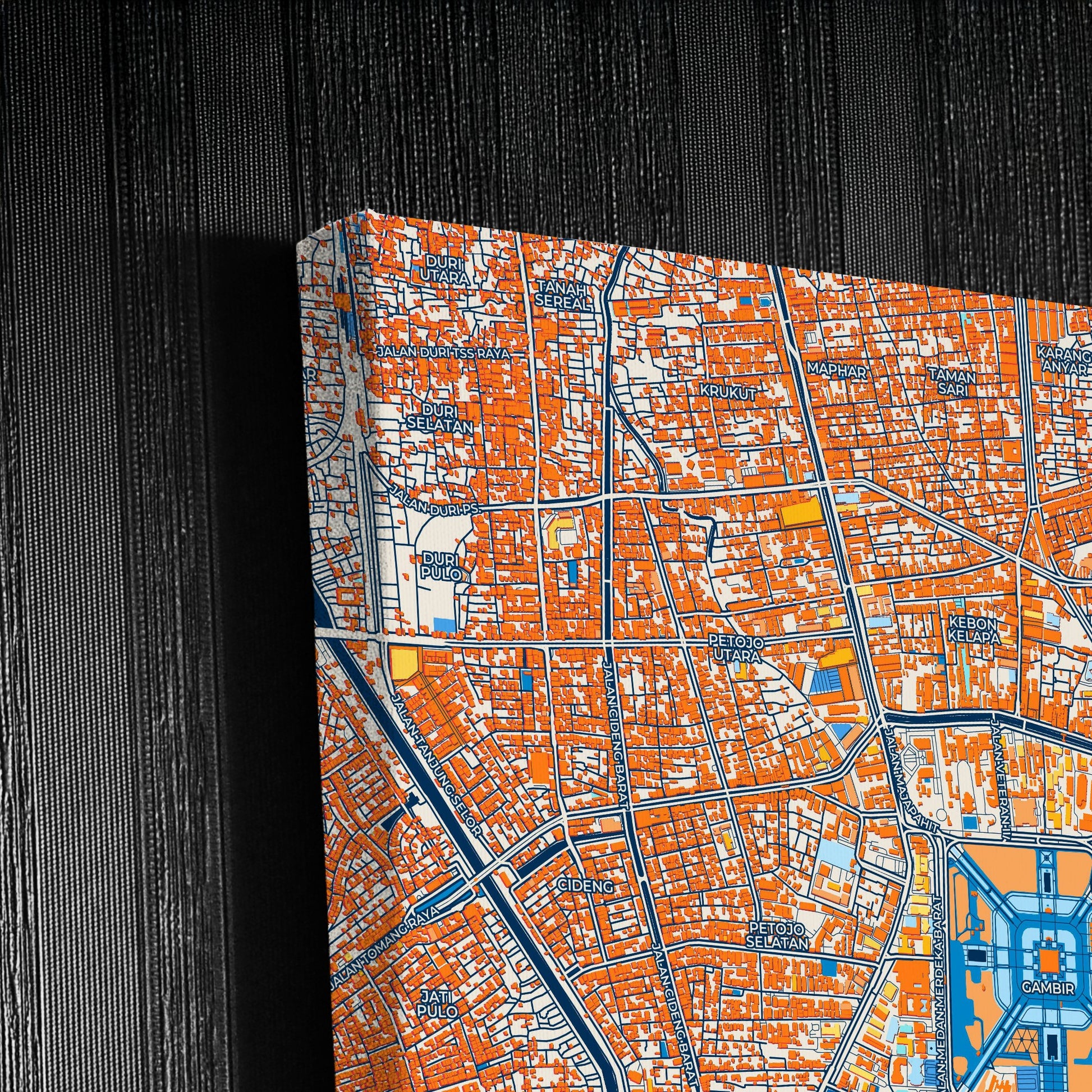 Central Jakarta Indonesia Colorful City Map Canvas Print Detail