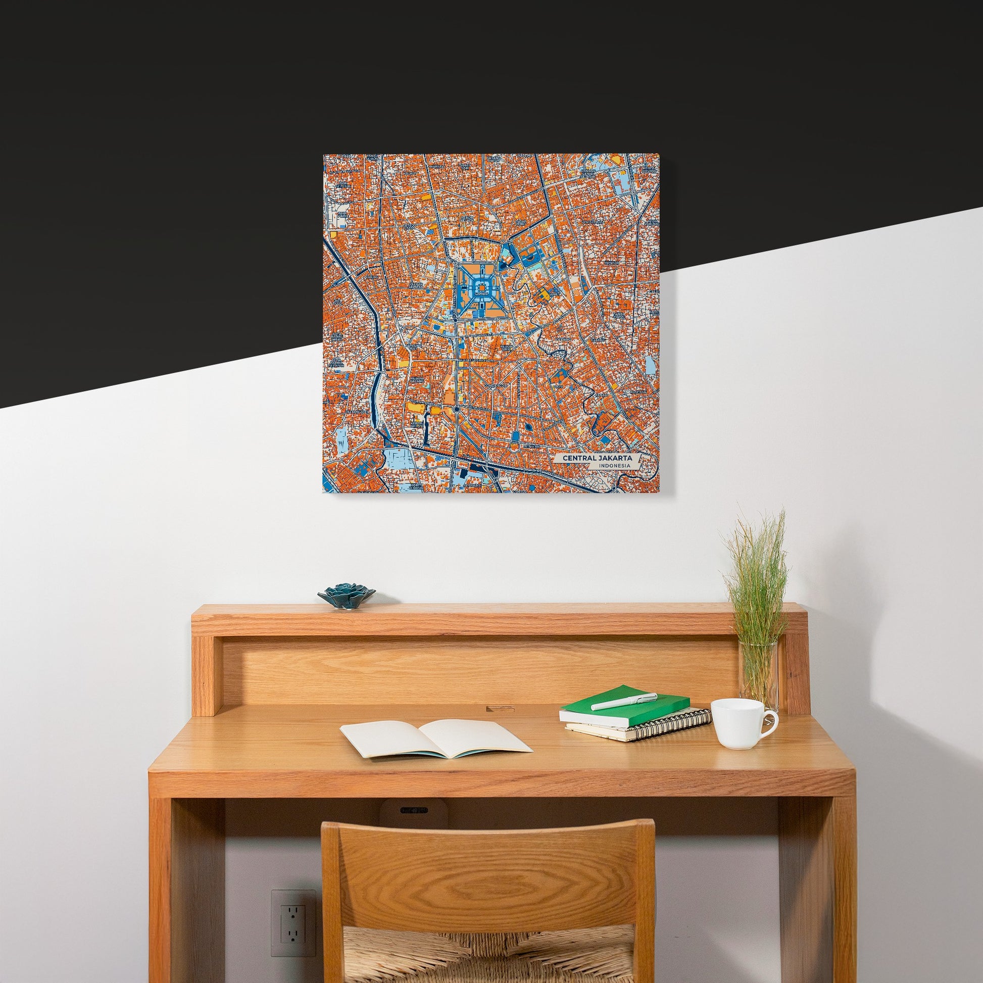 Central Jakarta Indonesia Colorful City Map Canvas Print Scene