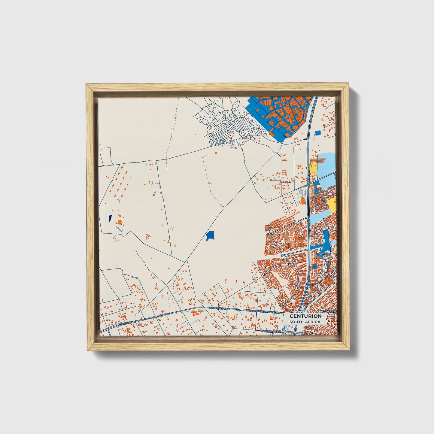 Centurion South Africa Colorful City Map Canvas Print • Natural Wooden Framed