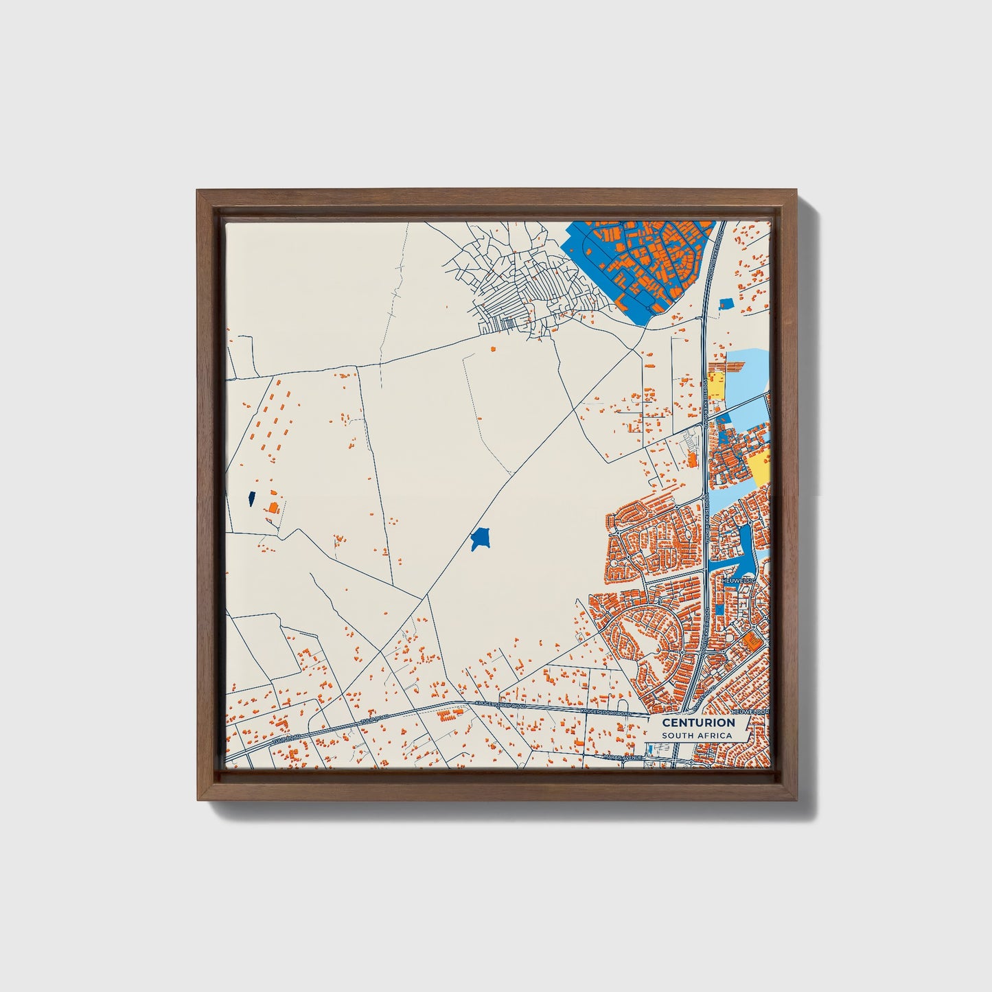 Centurion South Africa Colorful City Map Canvas Print • Dark Wooden Framed