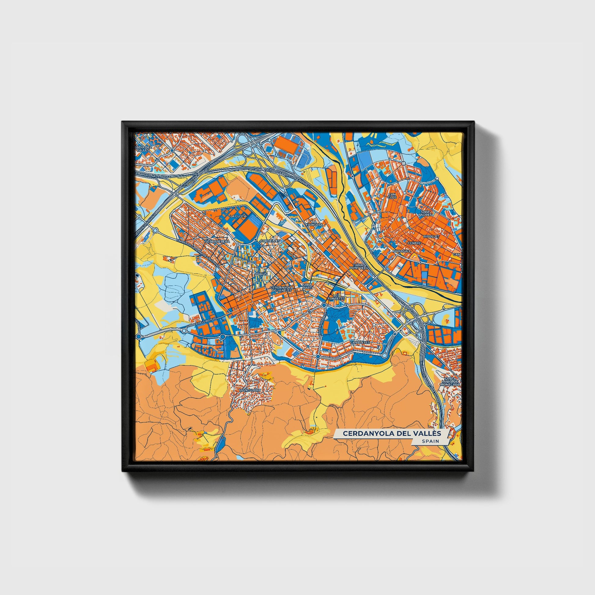Cerdanyola Del Vallès Spain Colorful City Map Canvas Print • Black Framed