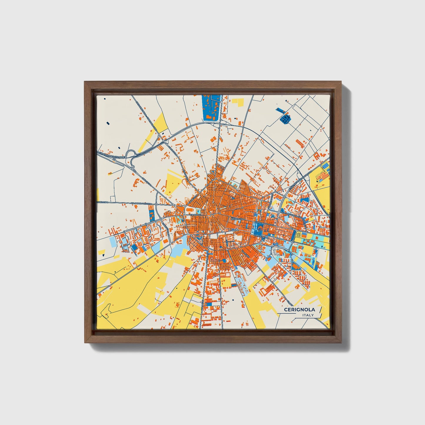Cerignola Italy Colorful City Map Canvas Print • Dark Wooden Framed