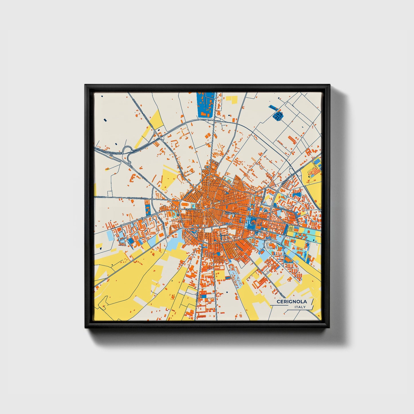 Cerignola Italy Colorful City Map Canvas Print • Black Framed