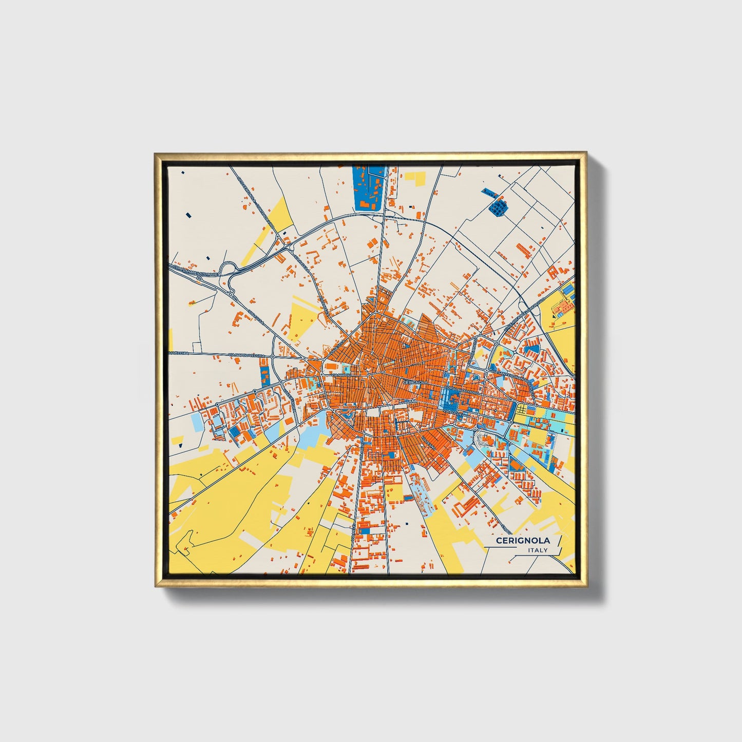 Cerignola Italy Colorful City Map Canvas Print • Gold Framed