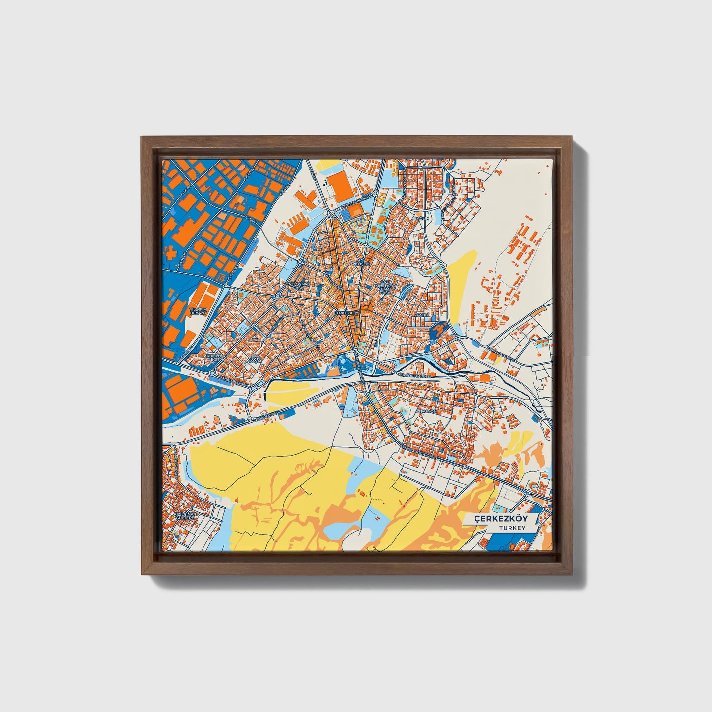 Çerkezköy Turkey Colorful City Map Canvas Print • Dark Wooden Framed