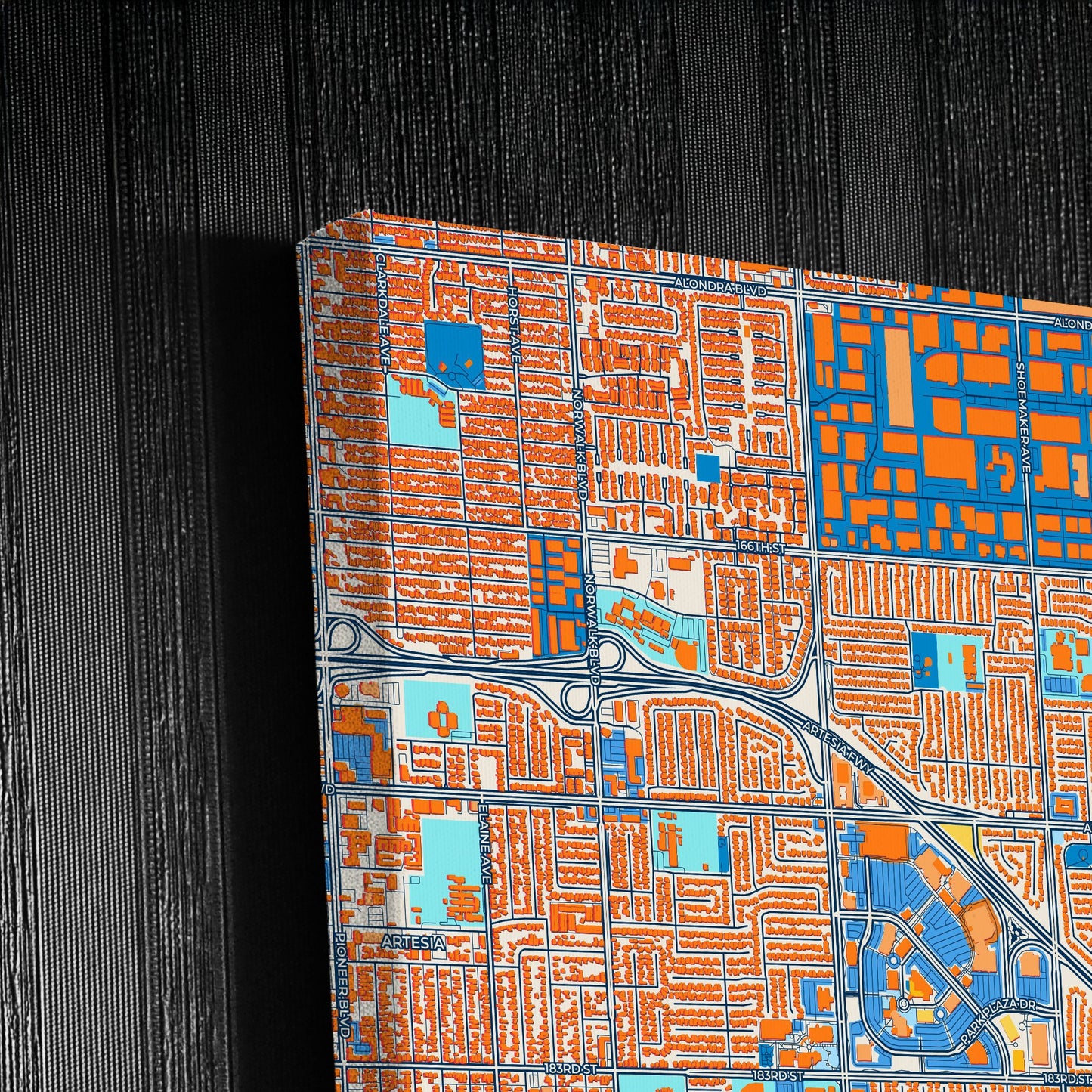 Cerritos California Colorful City Map Canvas Print Detail