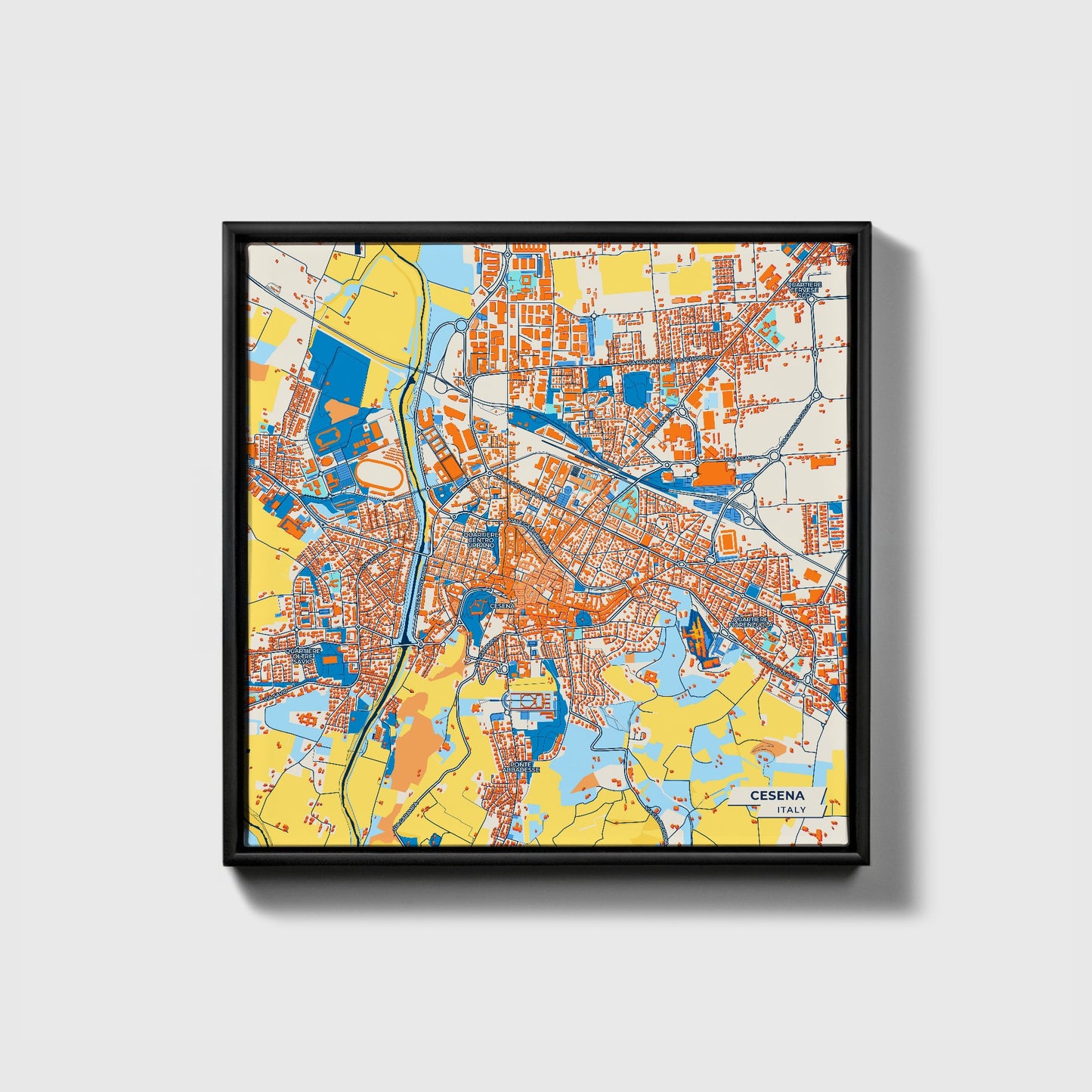 Cesena Italy Colorful City Map Canvas Print • Black Framed