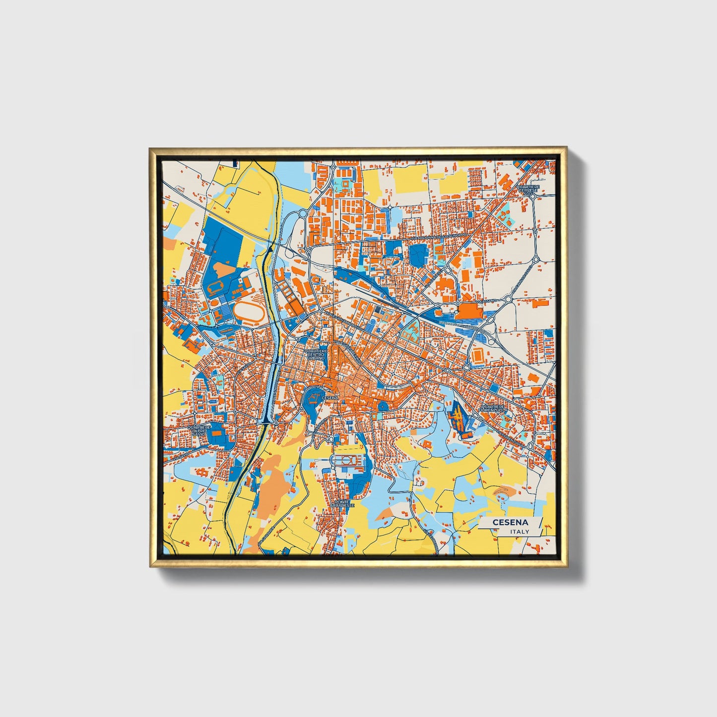 Cesena Italy Colorful City Map Canvas Print • Gold Framed