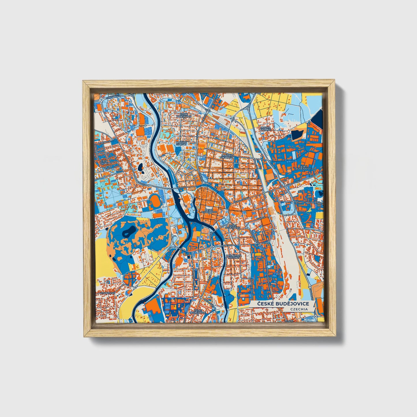 Českébudějovice Czechia Colorful City Map Canvas Print • Natural Wooden Framed