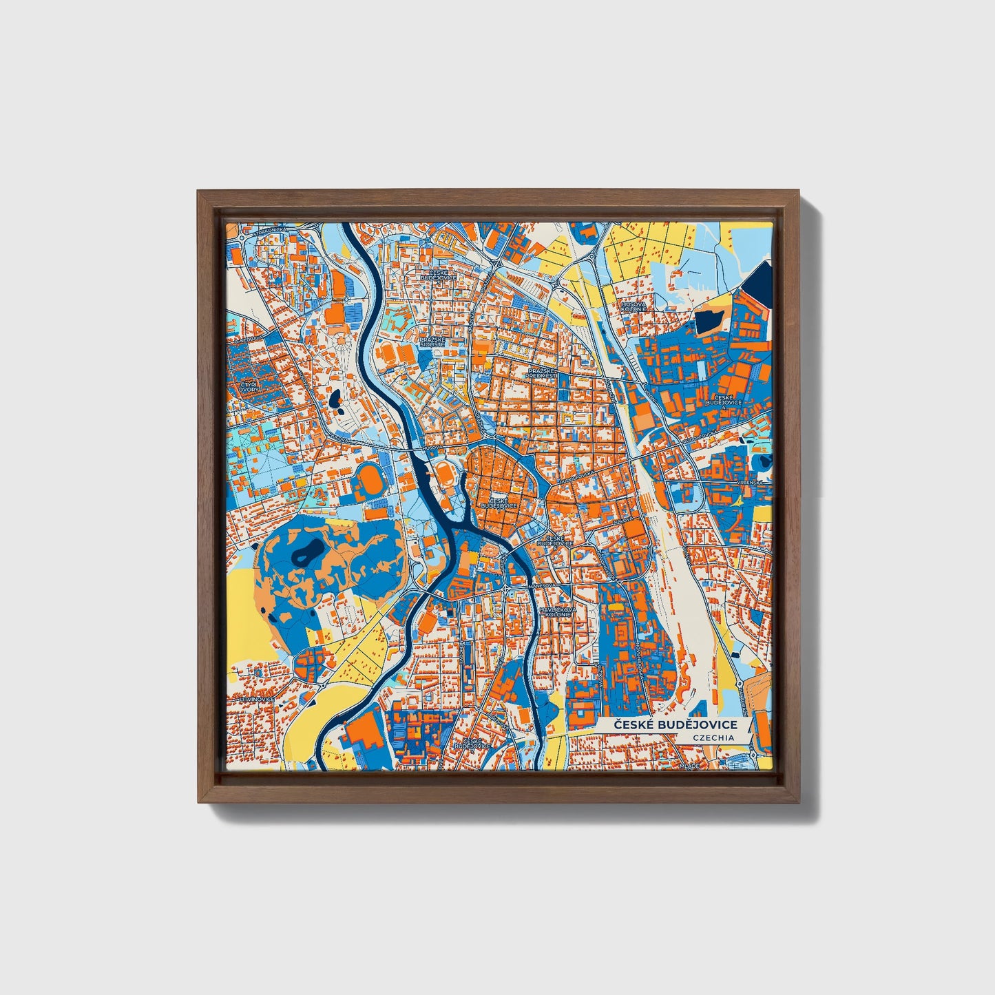Českébudějovice Czechia Colorful City Map Canvas Print • Dark Wooden Framed