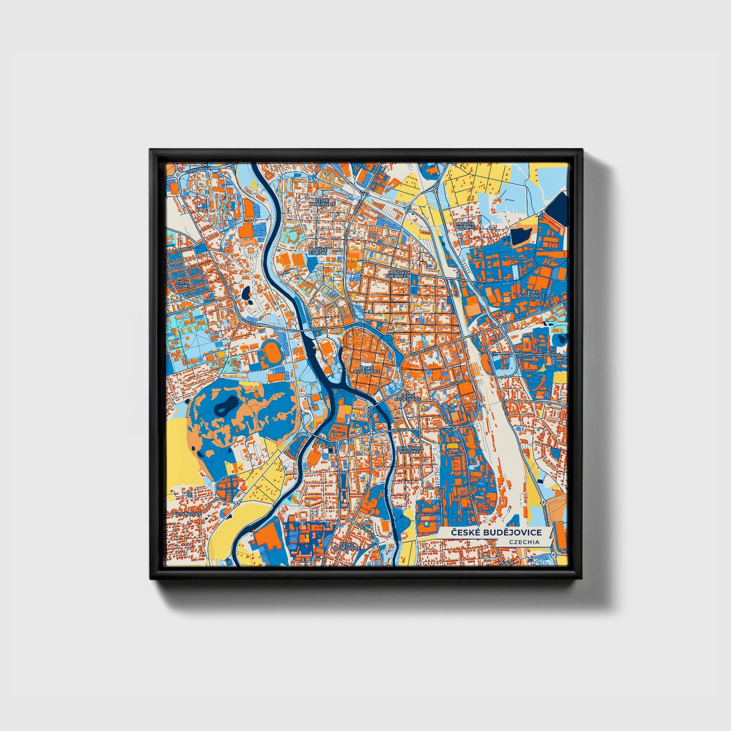 Českébudějovice Czechia Colorful City Map Canvas Print • Black Framed
